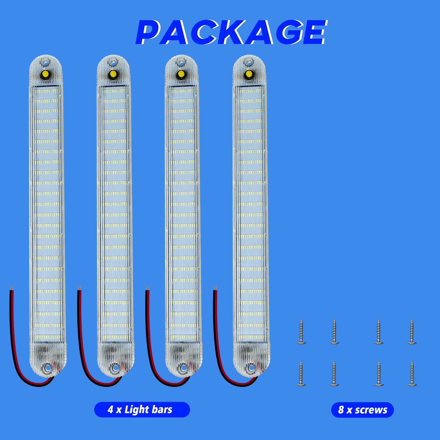4 Pack 12V LED Interior Light Bars 72 LED 6500K White