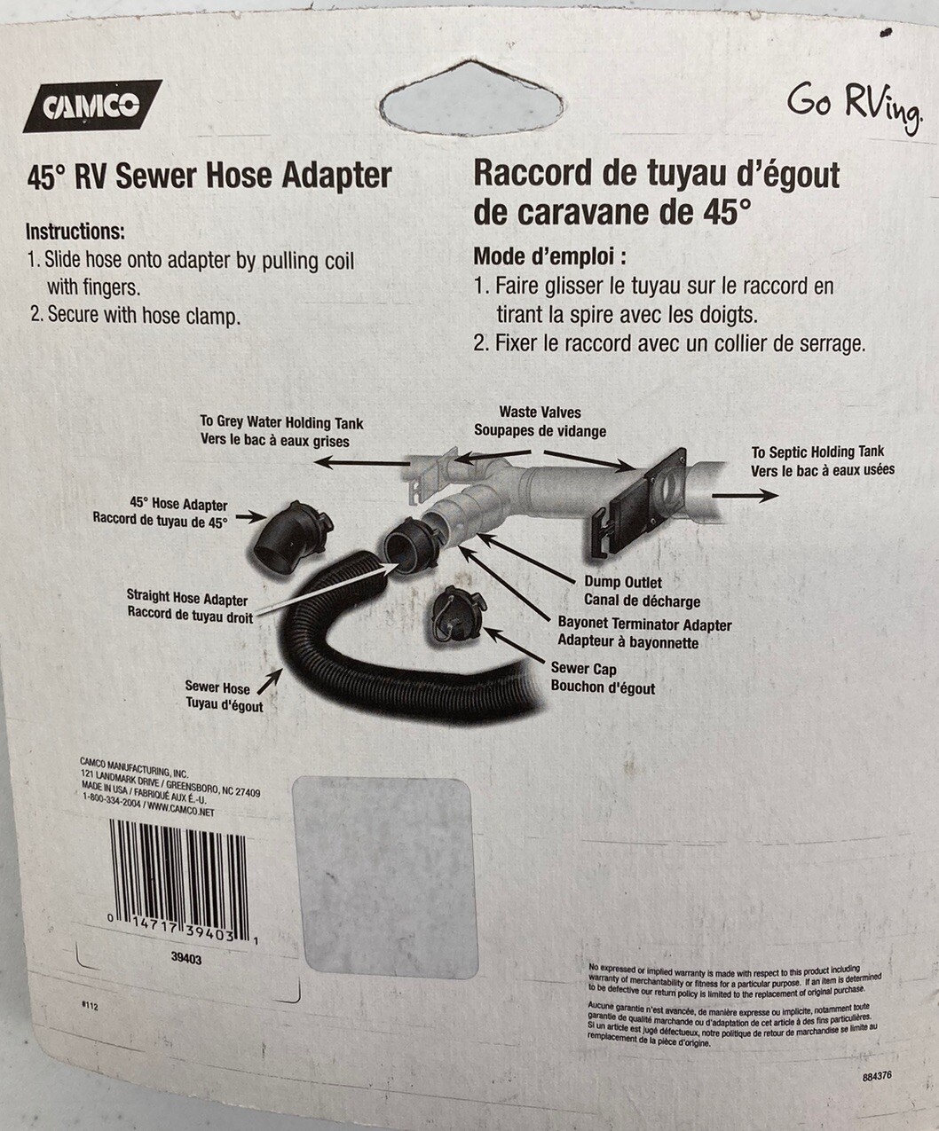 Camco RV Sanitation 45 Degree Black Sewer Hose Adapter 39403