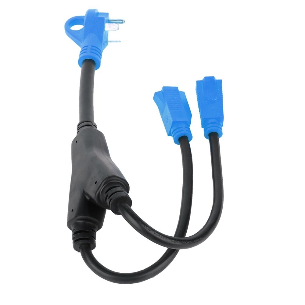 30 Amp Male to (2) 15 amp Female Receptacle RV Y split Power Cord Adapter