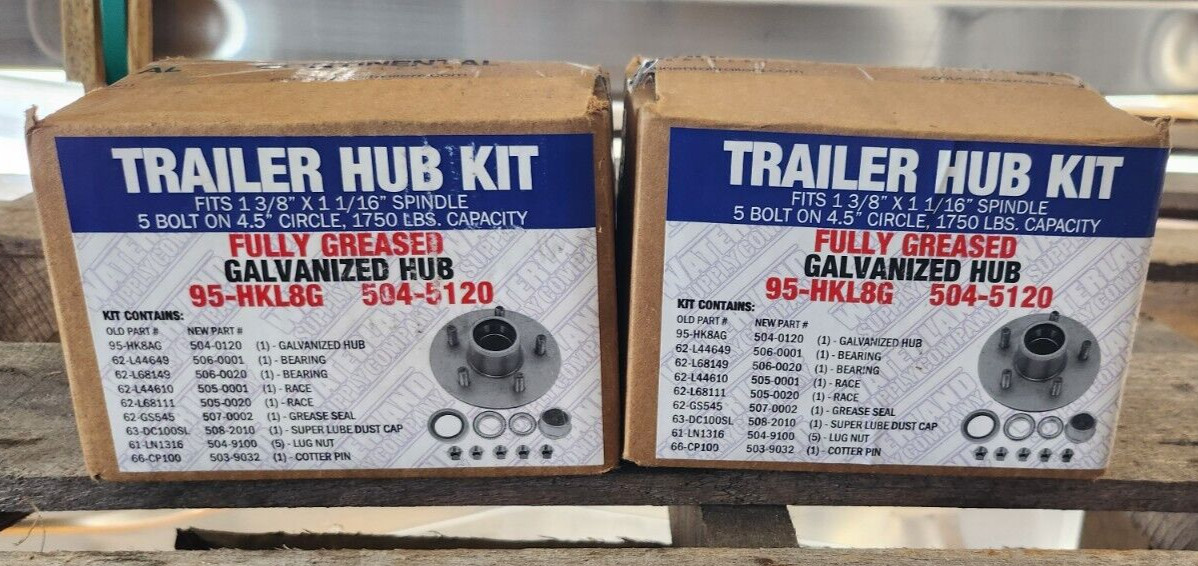 (2) Boat Trailer 5 Lug Hub Kit 3500 lb. Galvanized Fully Greased Bearings w/Cap