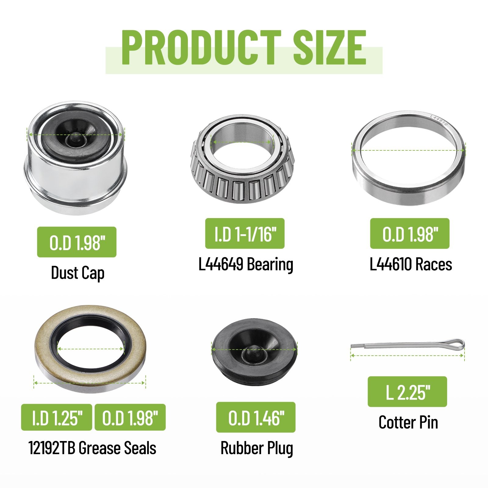 2Sets Trailer Hub Wheel Bearing Replace Kit L44649 L44610 Fit 2000-2200lbs Axles