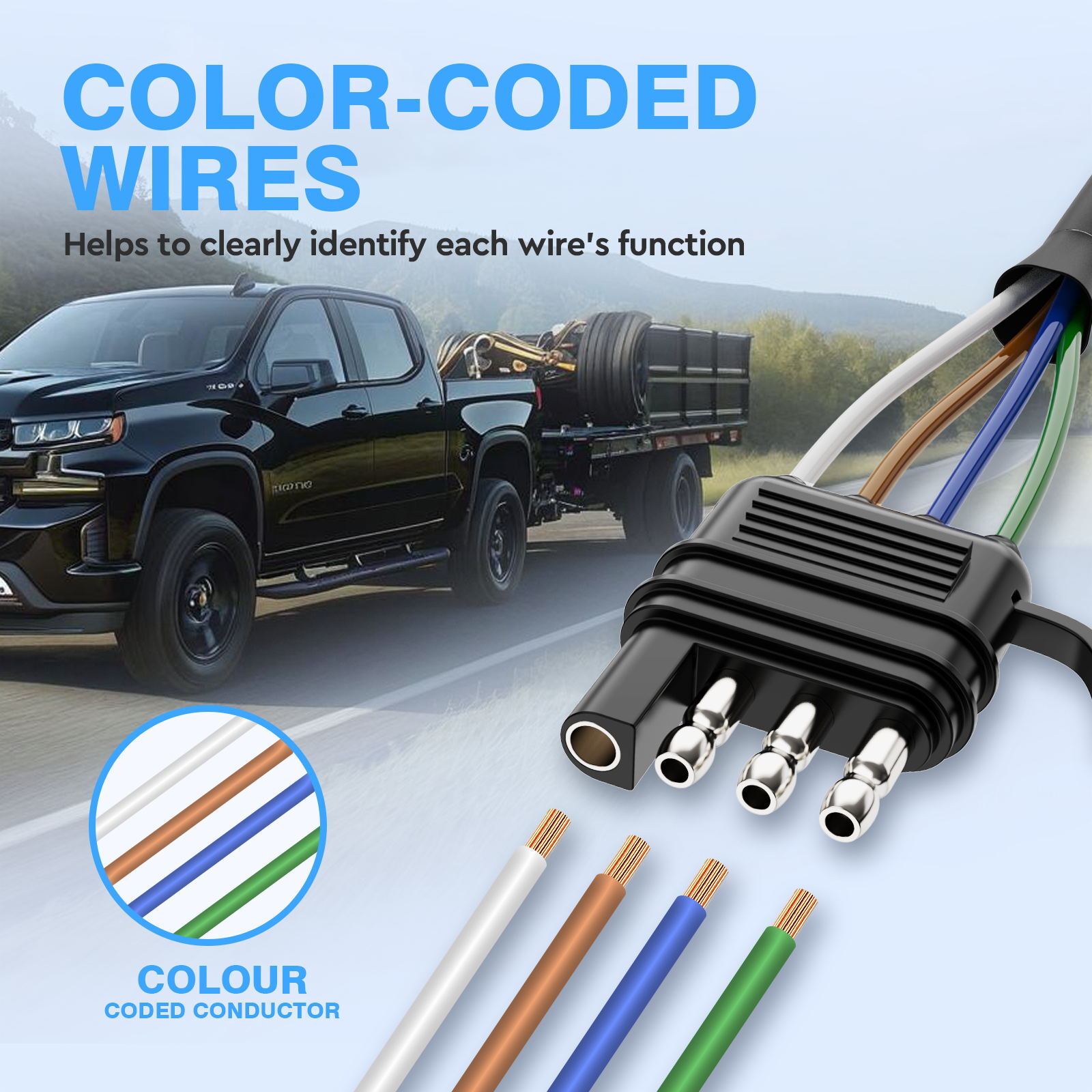 BID MICTUNING 4 Way Flat Trailer Extension Cable 16 AWG Pure Copper w/Dust Cover