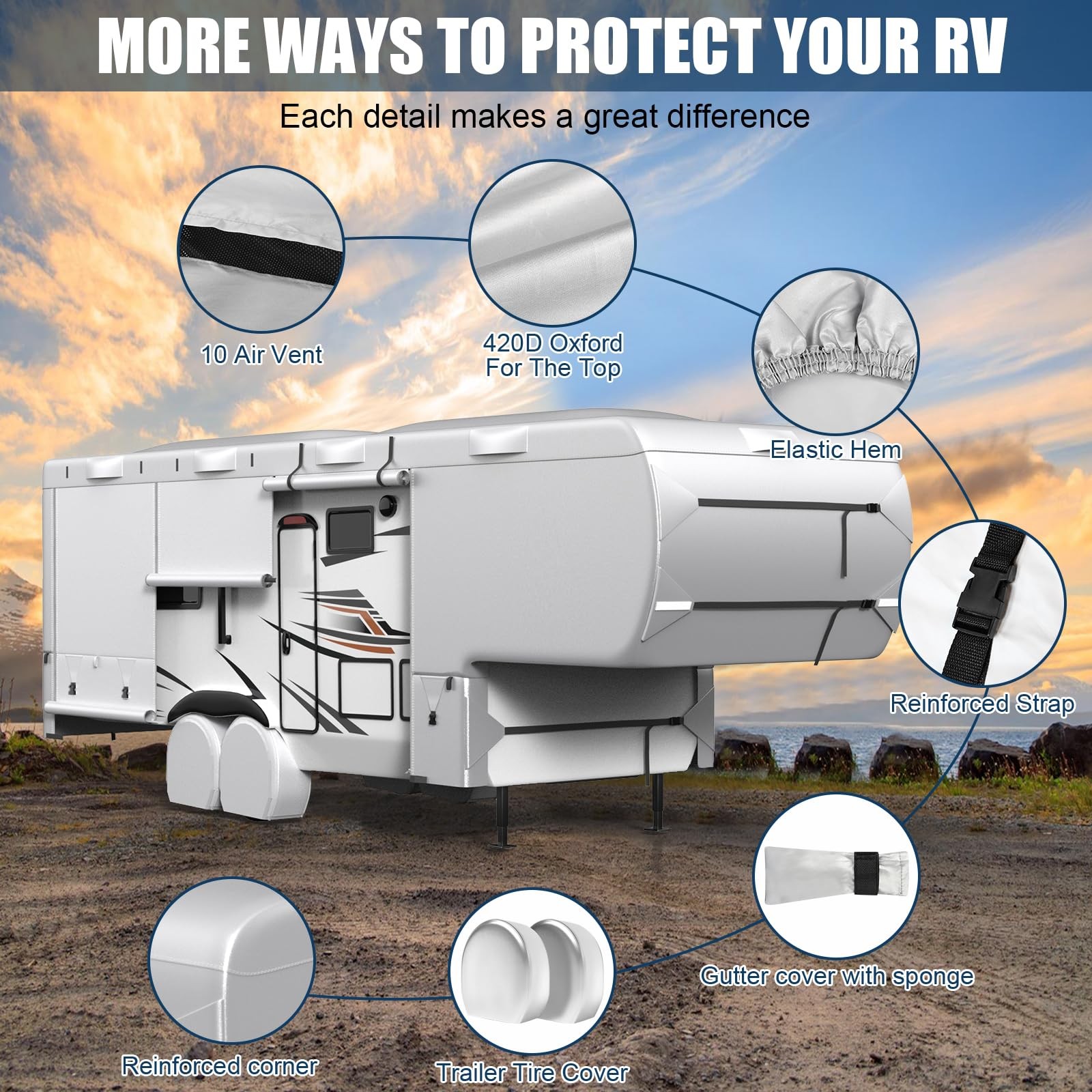 RV Cover 5th Wheel 29-33ft Waterproof Oxford Fabric Mofeez MF95211-2