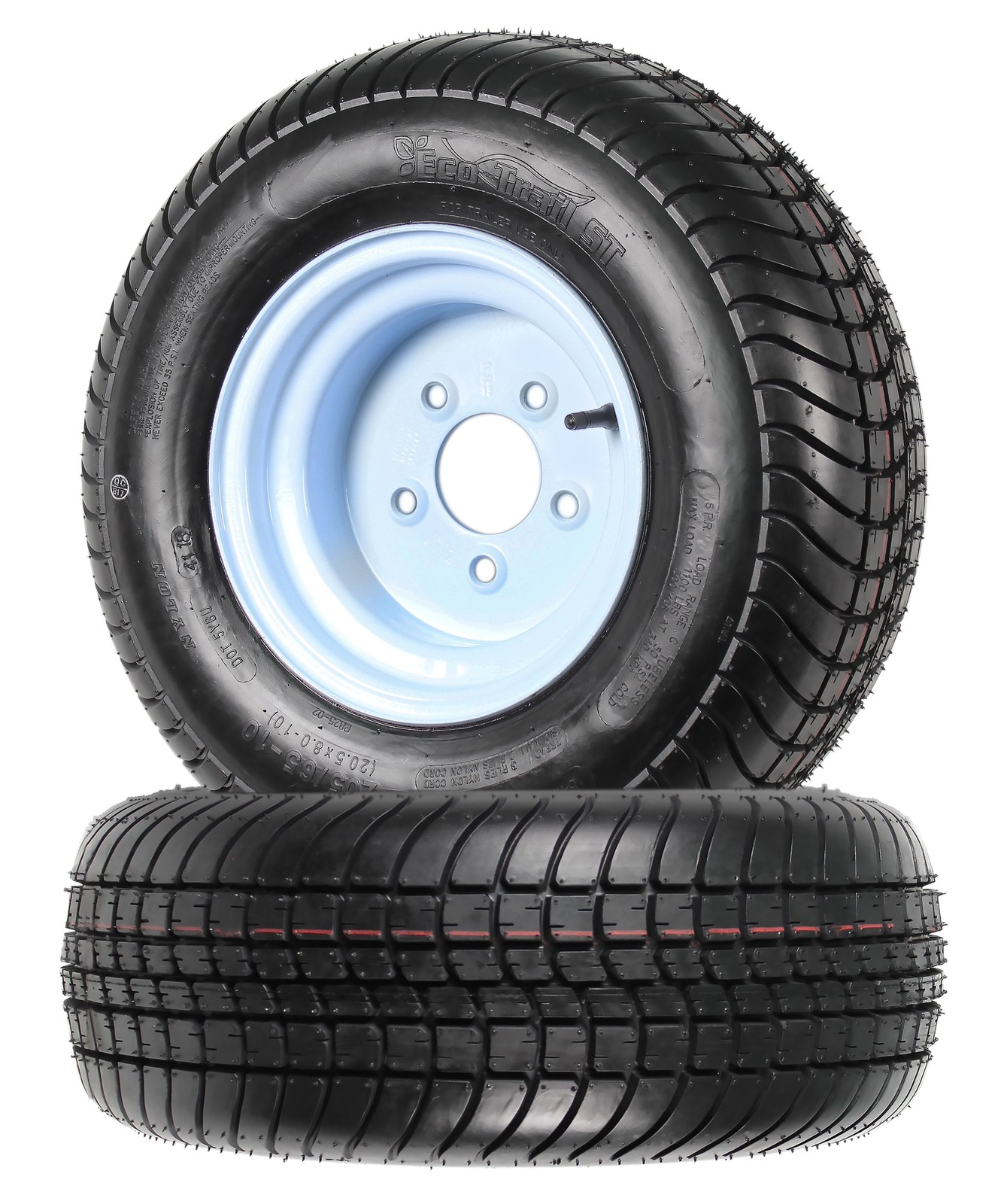 2-Pack Trailer Tire Rim 205/65-10 20.5X8.0-10 10 Inch Load C 5 Lug White Wheel