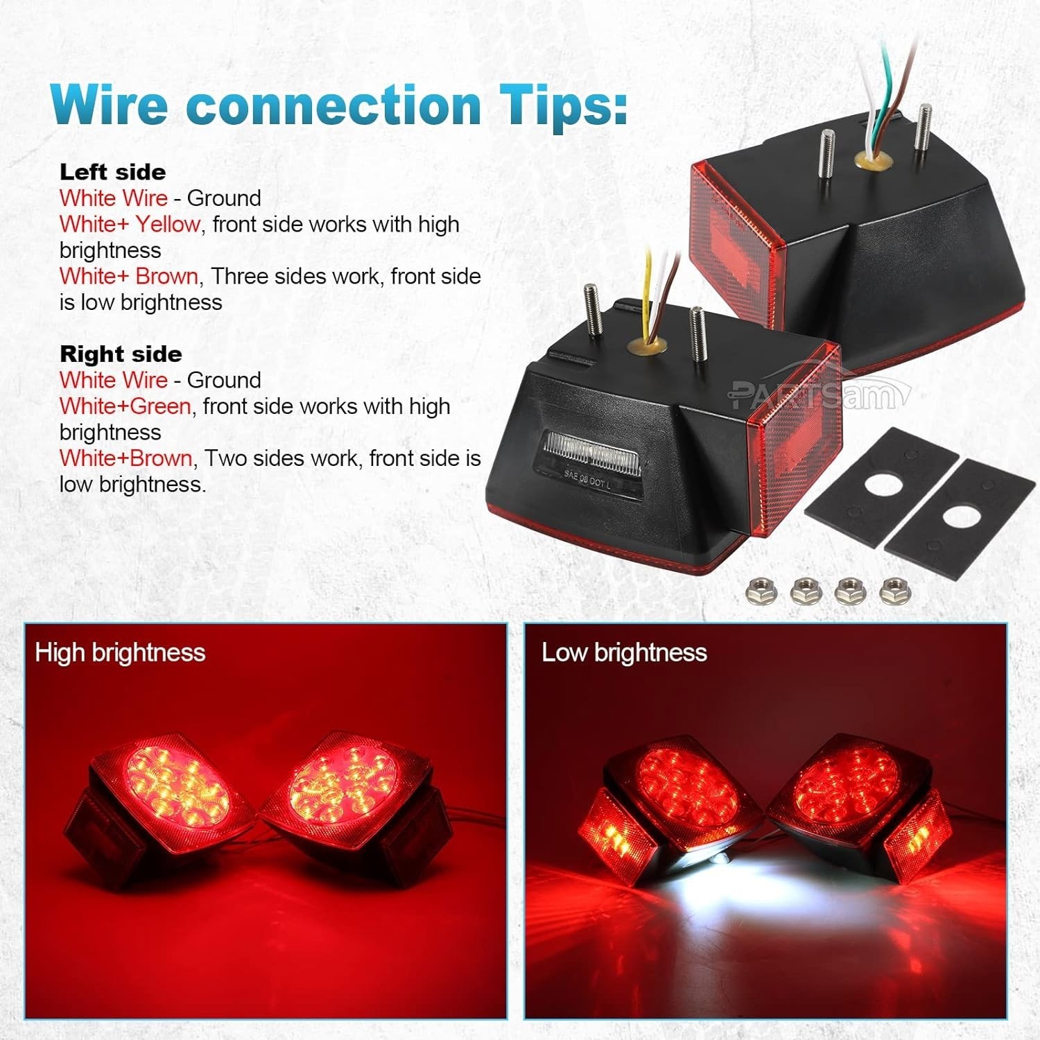 12V LED Trailer Light Kit 2 Pcs Waterproof Red White 80″+ Trucks Boats