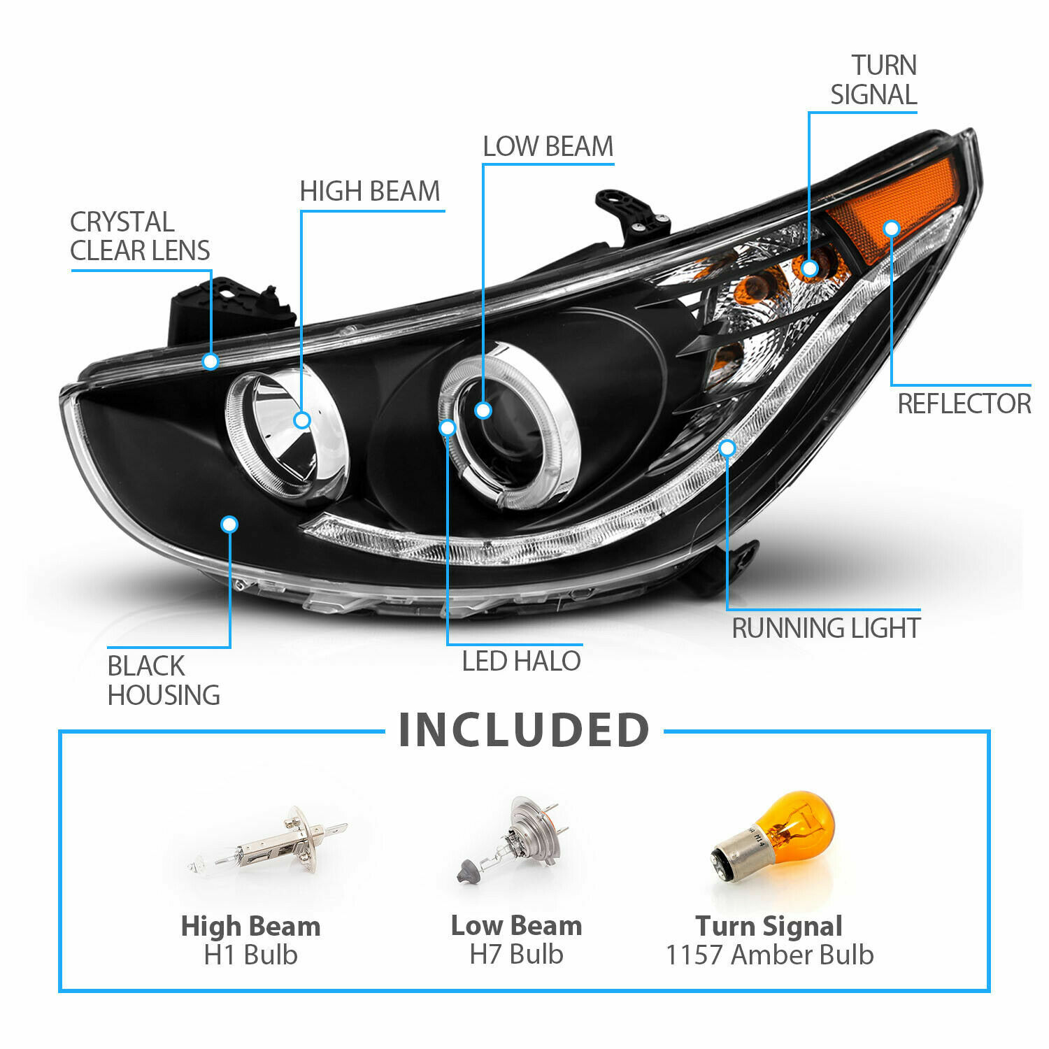 TIFFIN PHAETON 2015 2016 2017 PROJECTOR HEADLIGHTS HALO LED HEAD LIGHTS LAMPS