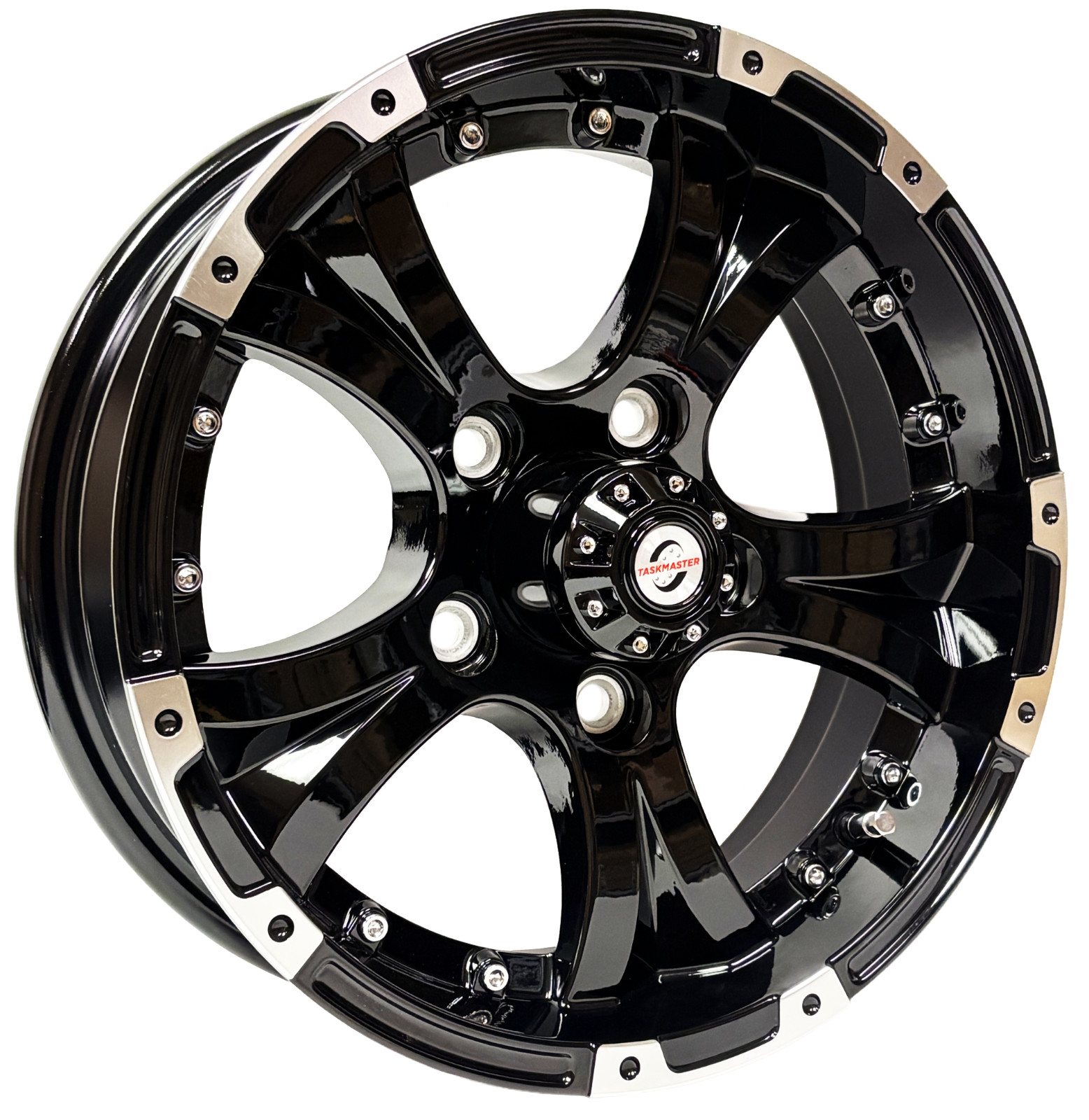 15×5 Trailer Wheel 5 lug on 5 Black Machined Lip Aluminum Trailer Rim Black Cap