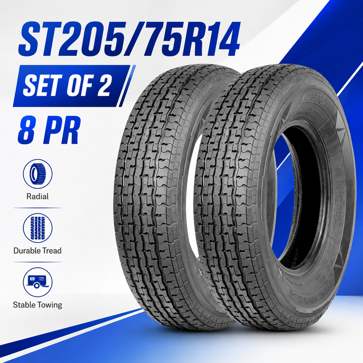 2-Pack ST205/75R14 Trailer Tires 8PR Load Range D Steel Belted Radial Heavy Duty