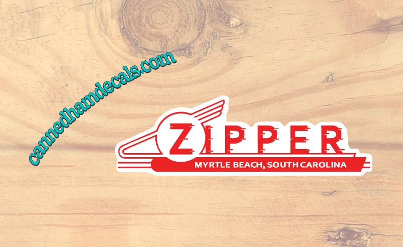 Zipper Myrtle Beach SC Vintage Travel Trailer Reproduction Canned Ham Decal