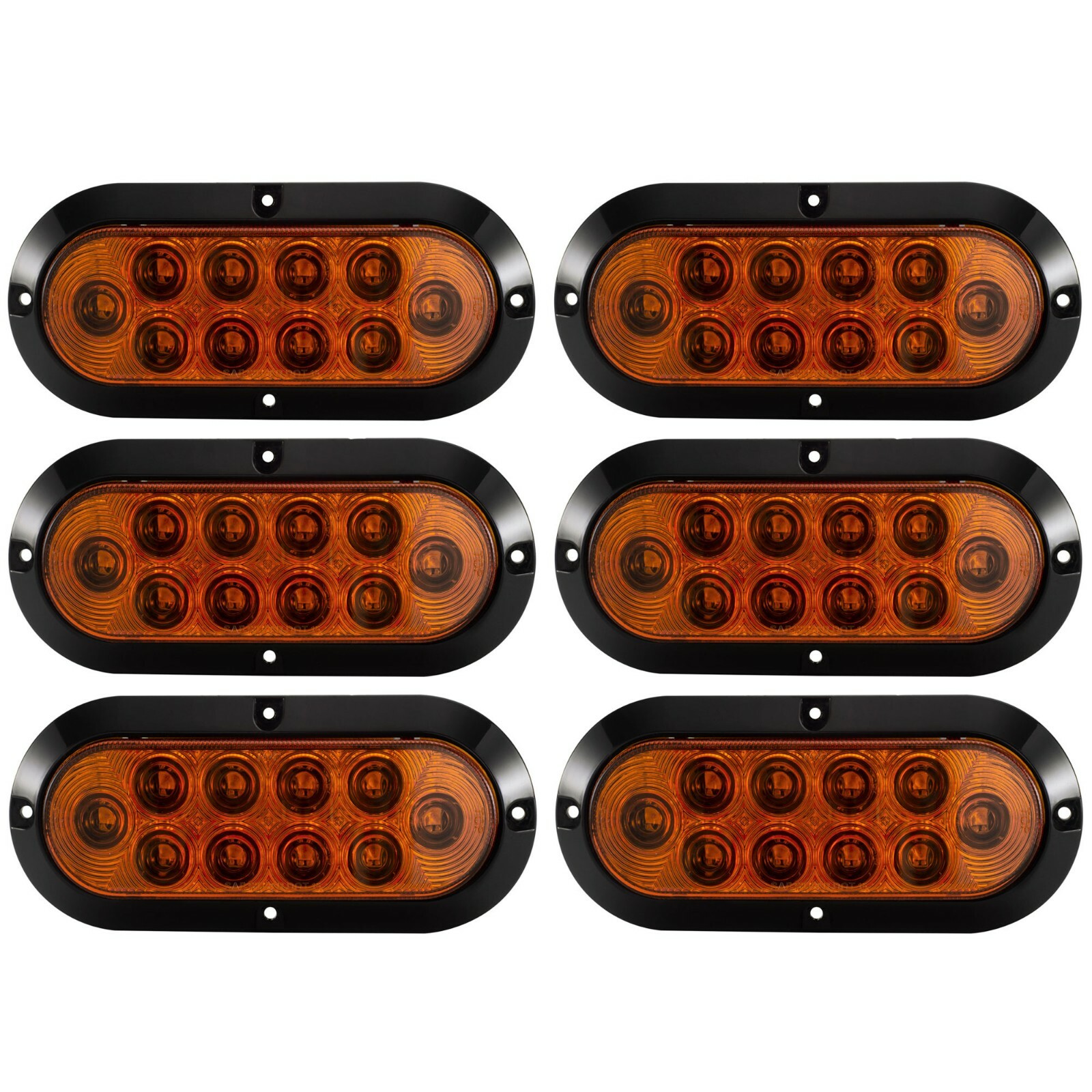 6″ Amber Oval LED DOT Surface Mount Stop Tail Turn Black Semi Trailer Truck 6pk