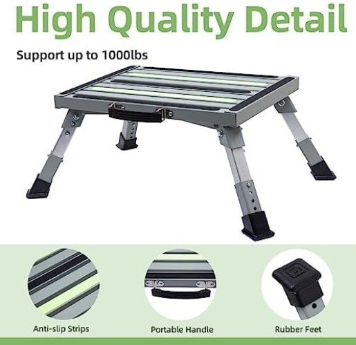Lightweight 4-Level Adjustable RV Steps with Slip-Resistant Rubber Feet – Gray