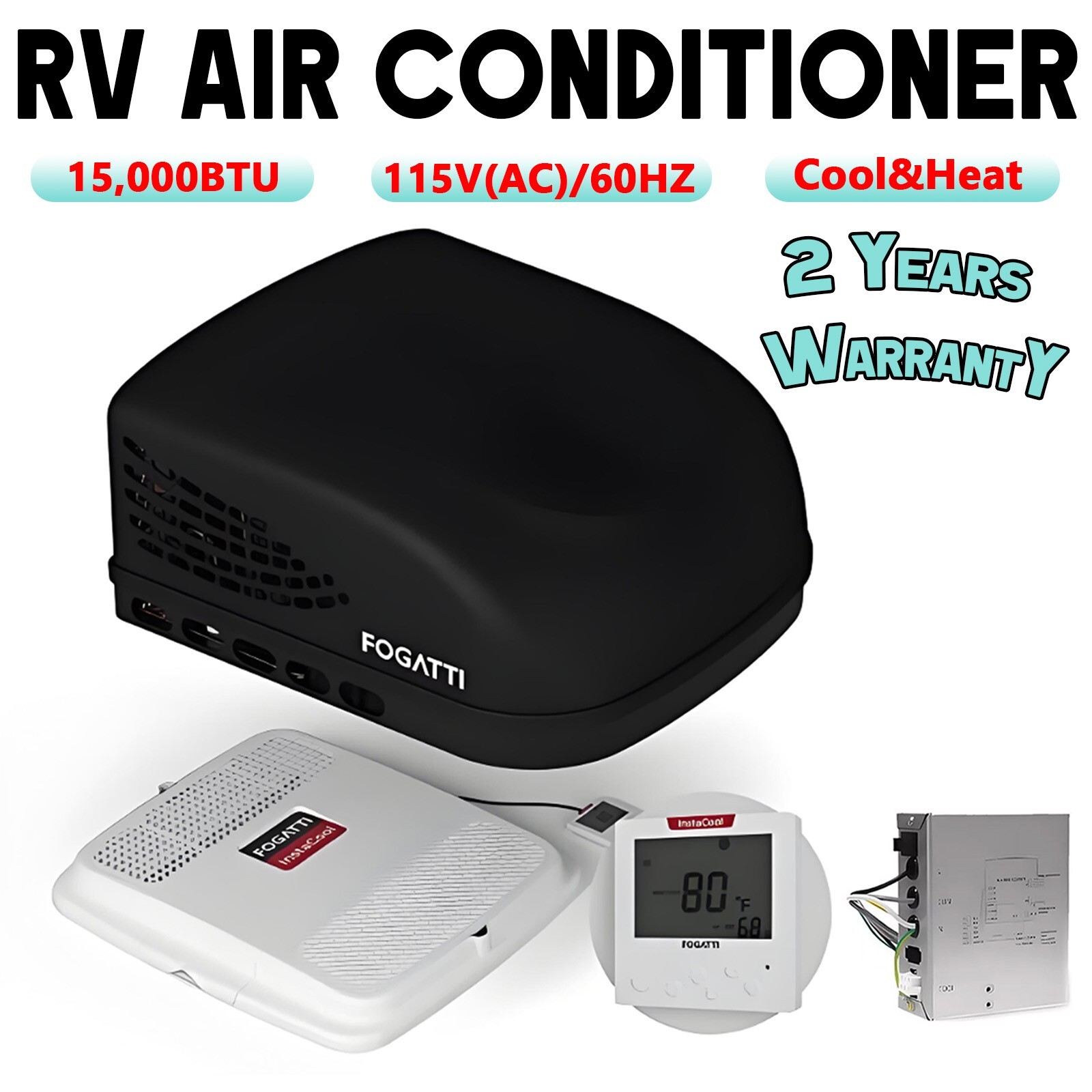 FOGATTI RV Rooftop Air Conditioner 15,000 BTU Camper Non-Ducted AC Unit Cooling