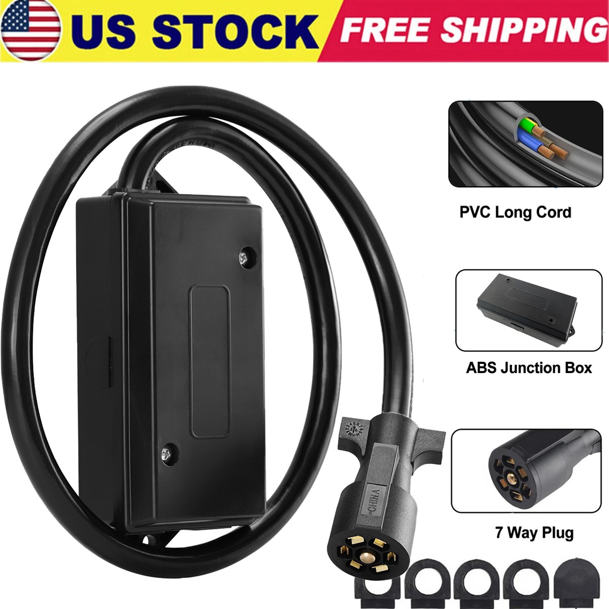 7Way Weatherproof Trailer Plug Pure Copper 7 Pin Wiring Harness Towing Connector