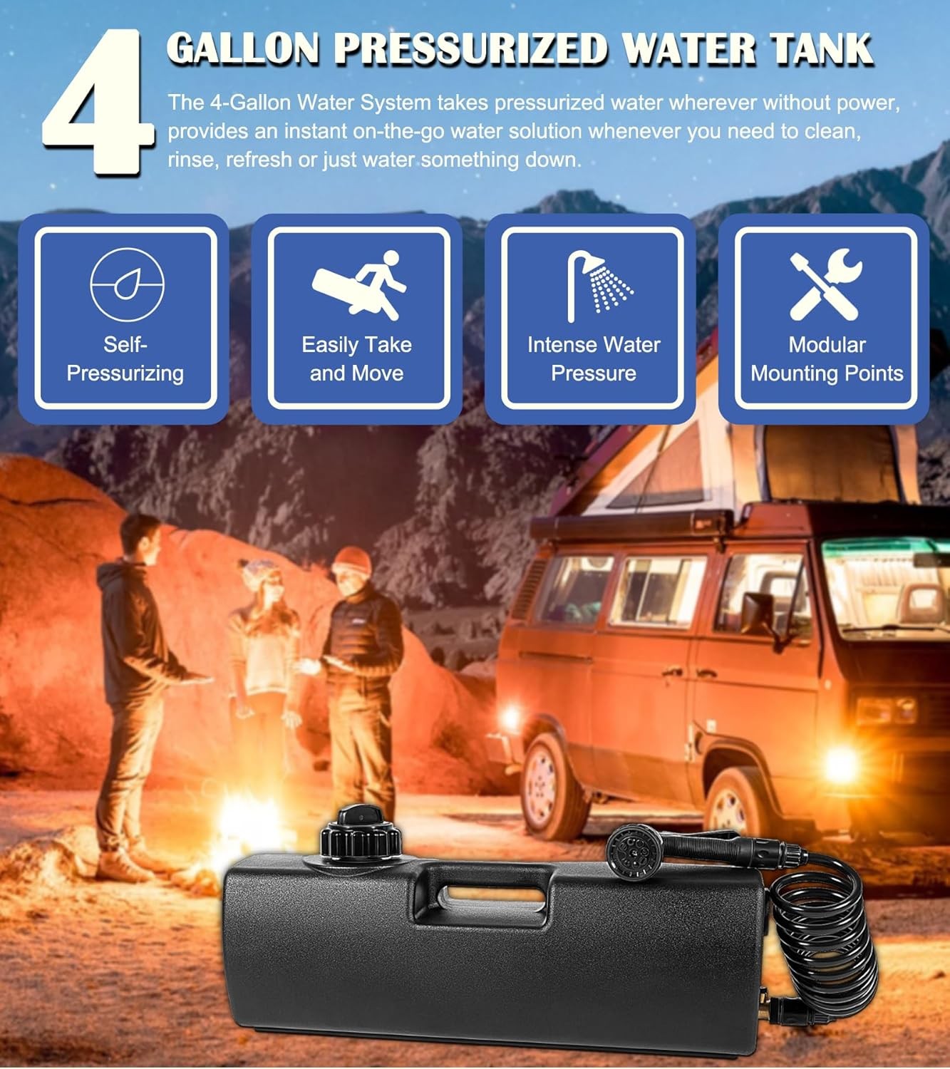 4.0 Gallon Self-Pressurized Water Tank Used for Camping Showers