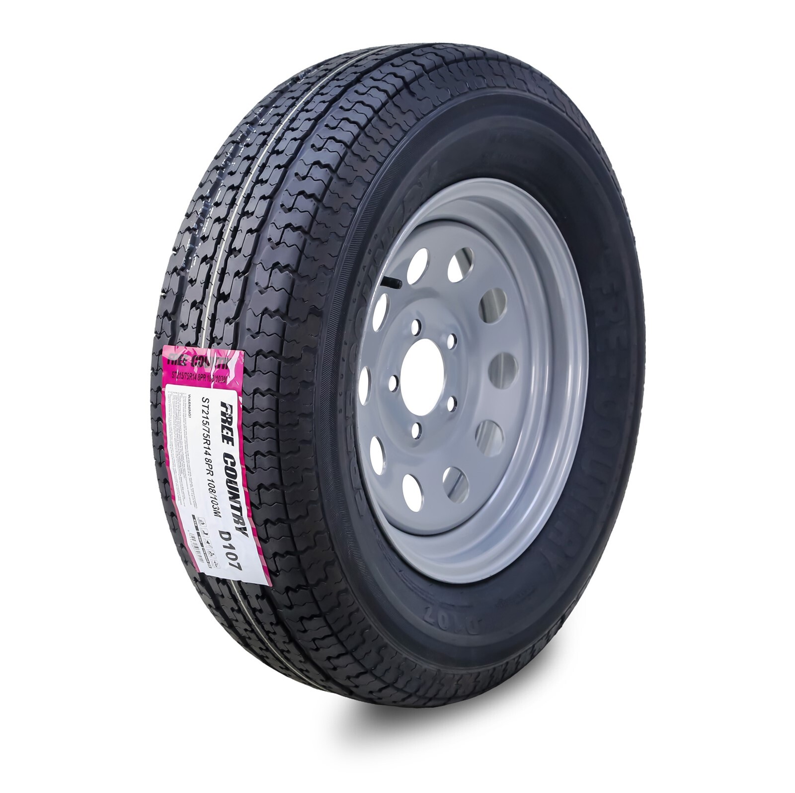 FC Trailer Tire Assembly ST215/75R14 8-Ply Silver Mod Rim 5 Lug on 4.5″