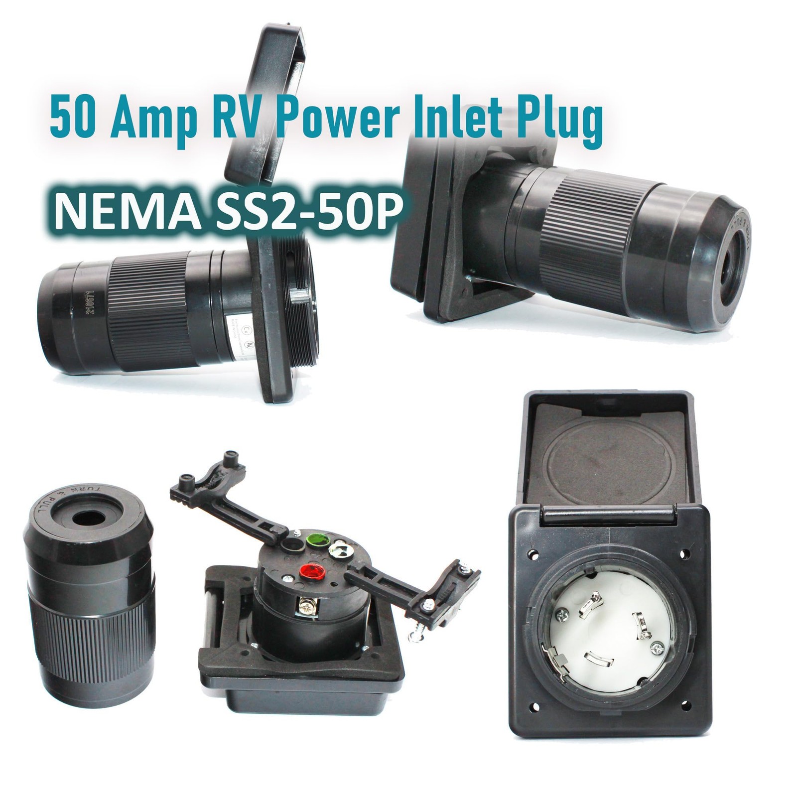 Black RV 50 Amp Power Inlet Plug Female Twist Locking Connector 125V 250V AC