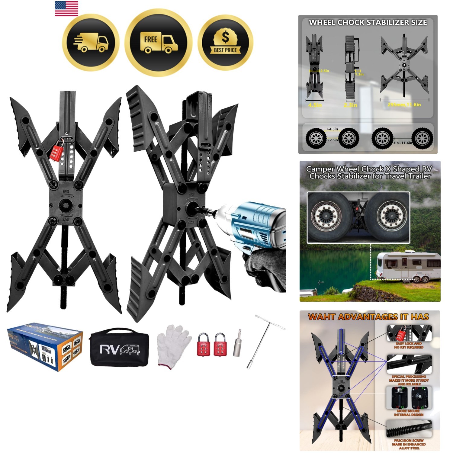 Camper X-Shaped Wheel Chock Stabilizer, 2 Sets RV Stabilizer Wheel Chock Scis…