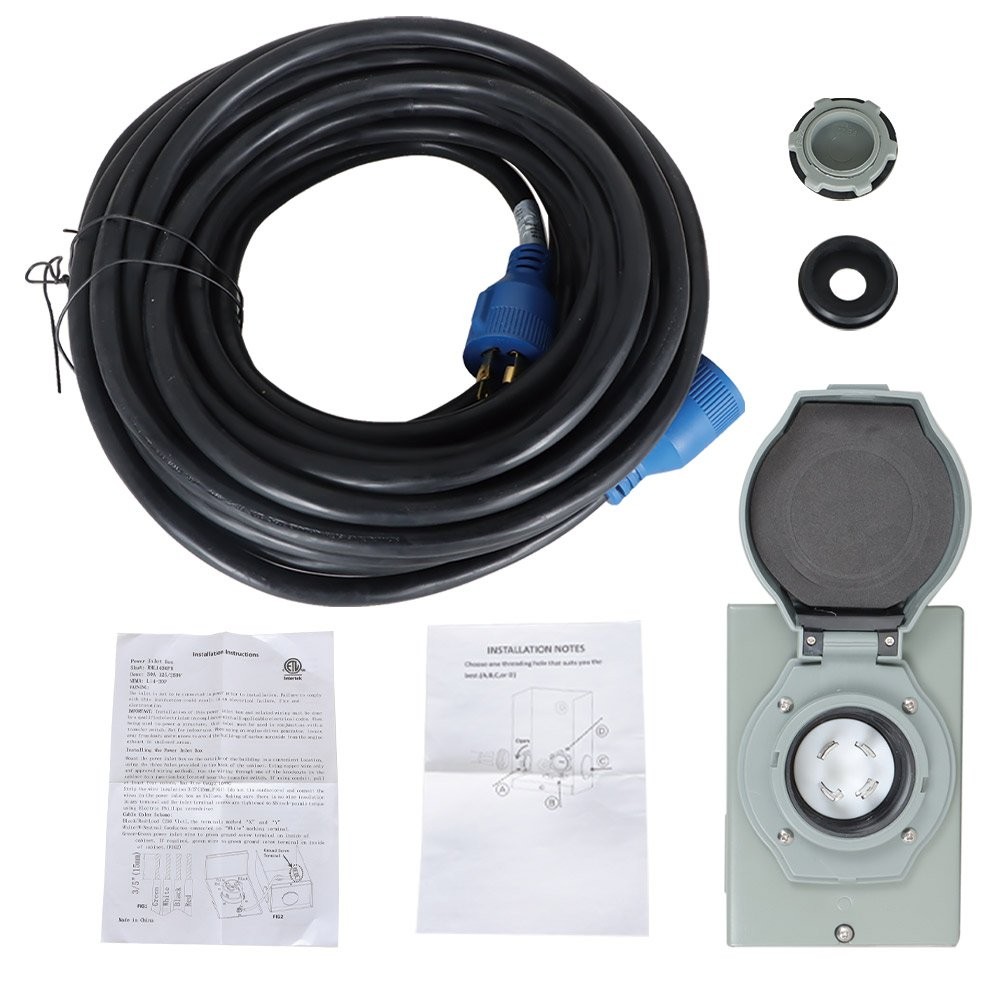 30 Amp 25/50/75/100Ft L14-30 Generator Extension Power Cord Power Inlet Box