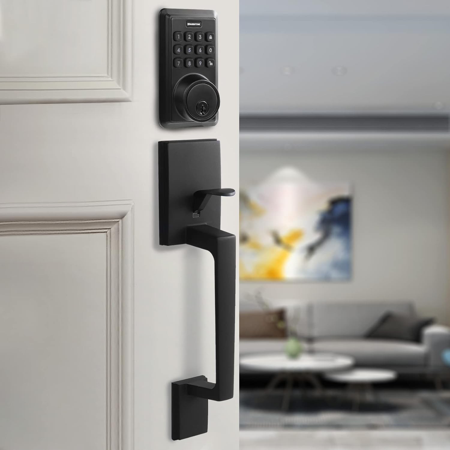 Azdele Matte Black Front Door Handle Set with front door handle black