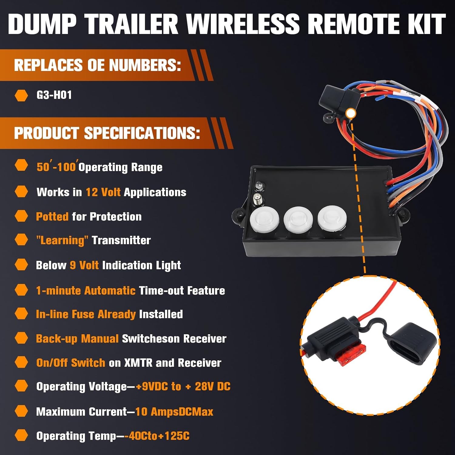 G3-H01 Dump Trailer Wireless Remote Control System Kit Hydraulic Lift Winch Tilt