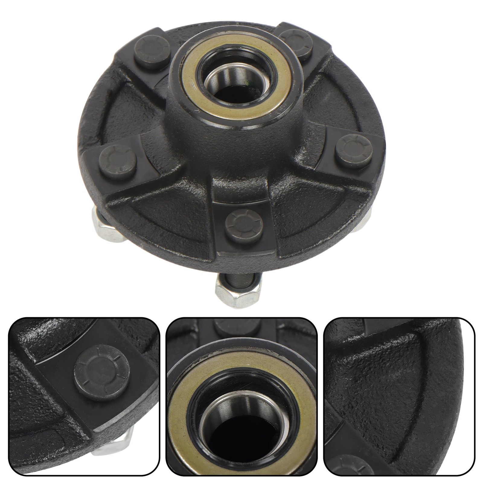 Pre-Greased Pair of 5-Bolt On 4-1/2 Inch Hub Assembly and 1″ Round BT8 Spindle