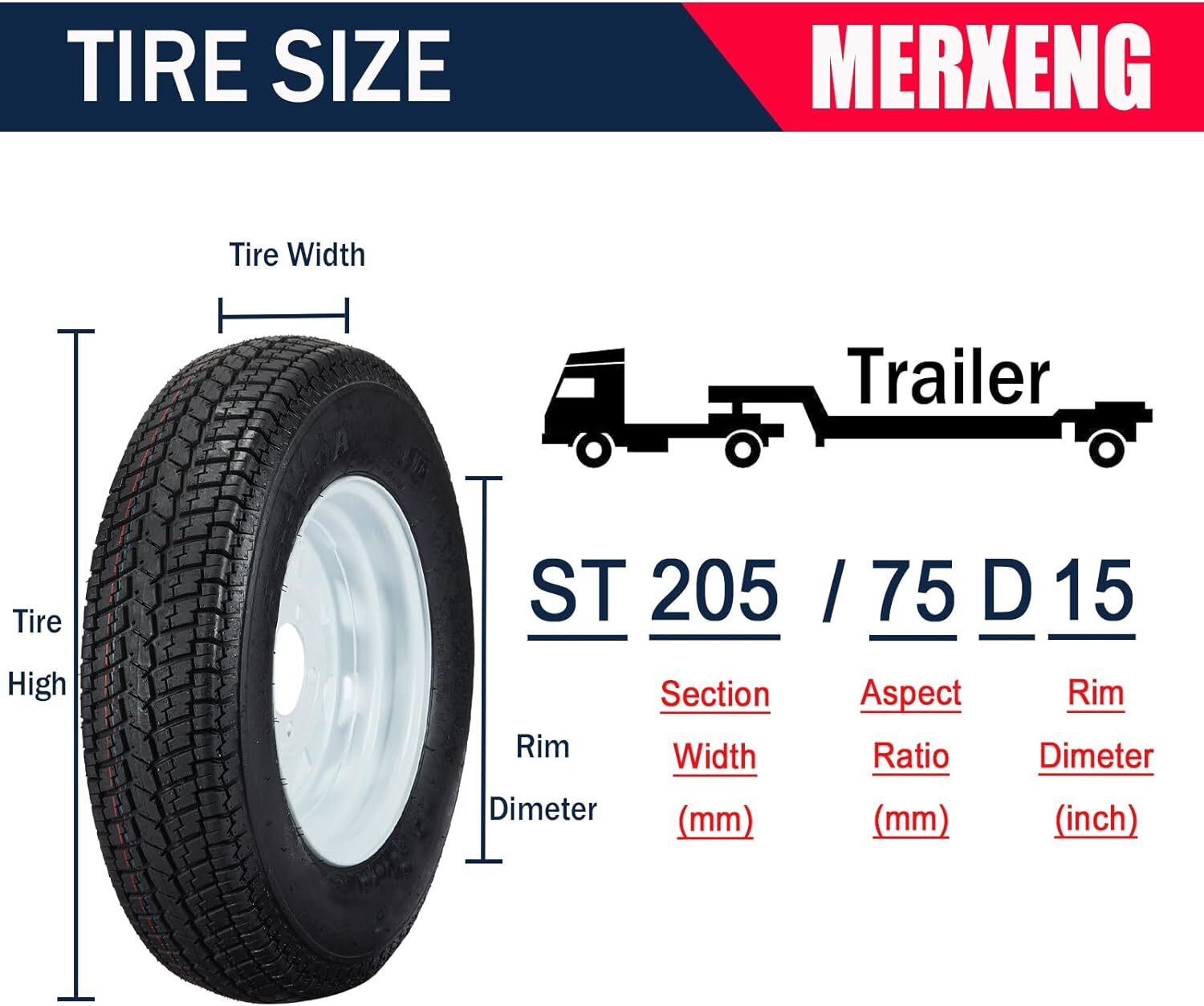 2 Pack ST205/75D15 Trailer Tires on Rims 205/75 15 in. 5 Lug with Silver Wheel