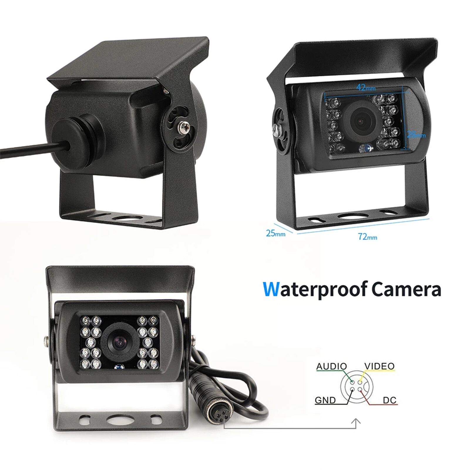 HD 7″ Quad Monitor 4ch CCD Backup Camera IP69 Night Vision For Truck Reversing