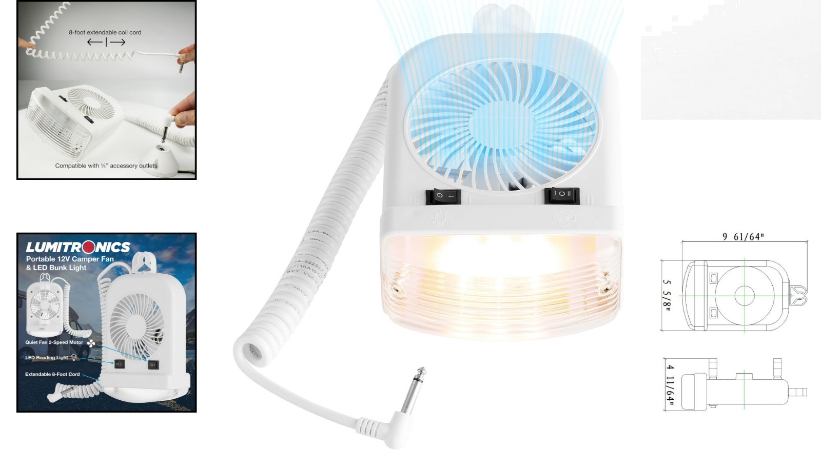 Multi-Purpose 12V LED Light & Fan with Durable Construction for RVs and Tents