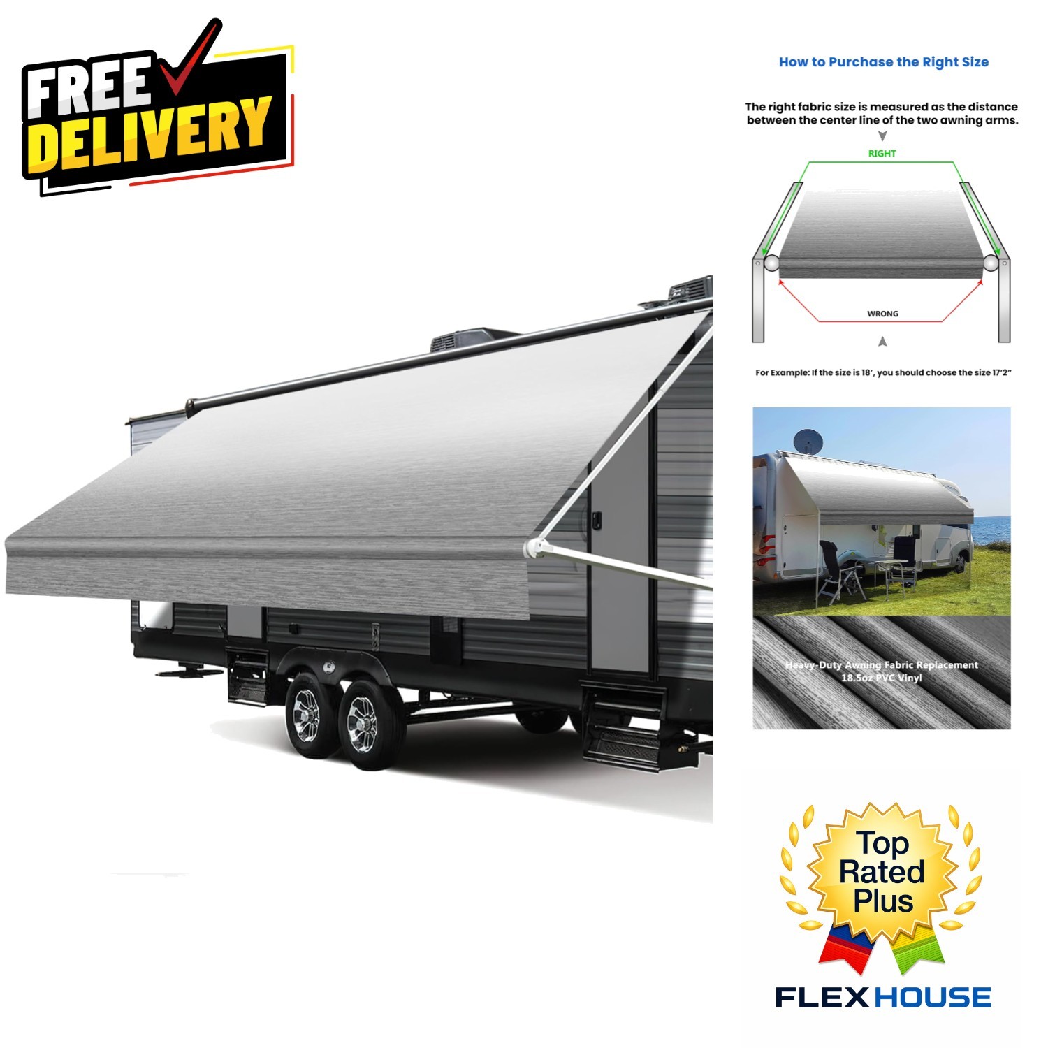 All-Weather 16′ RV Awning Fabric – 100% Waterproof Vinyl Canopy Replacement