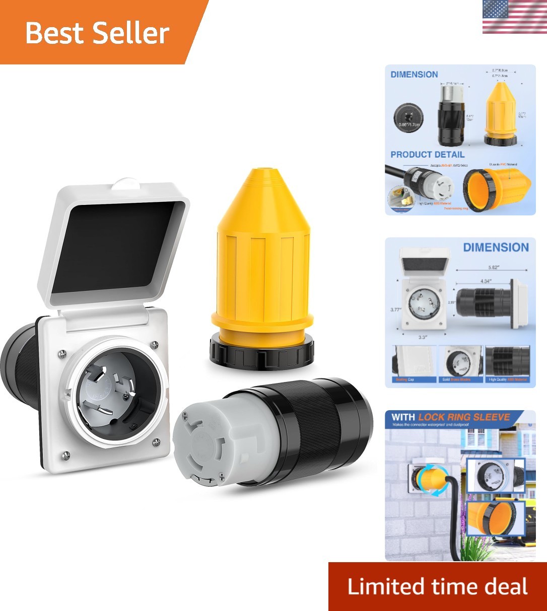 Weatherproof 50A RV Shore Power Inlet/Outlet Kit – NEMA Certified Quality