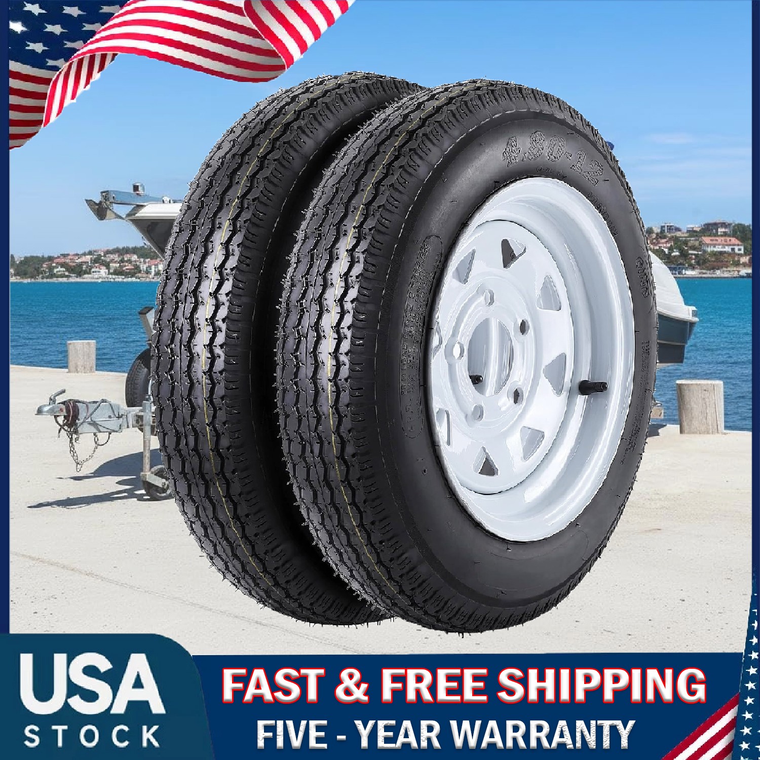 2 Set Trailer Tires Rims 4.80-12 4.80×12 6PR 12″ Rim Load Range C ,5 Lug On 4.5″