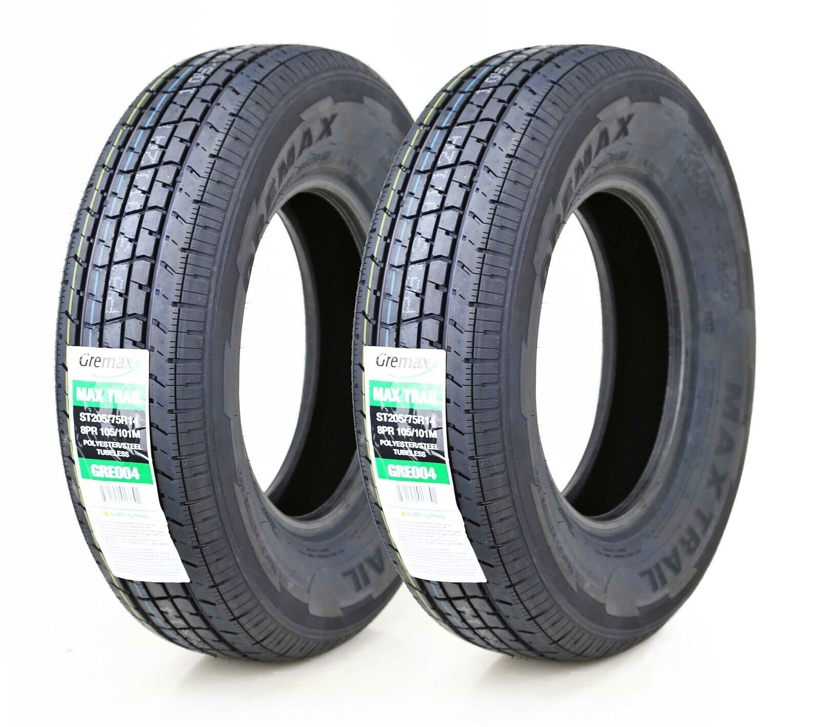 Trailer Tires ST205/75R14 GREMAX 8 Ply LRD 105/101M Steel Belted Radial – Set 2