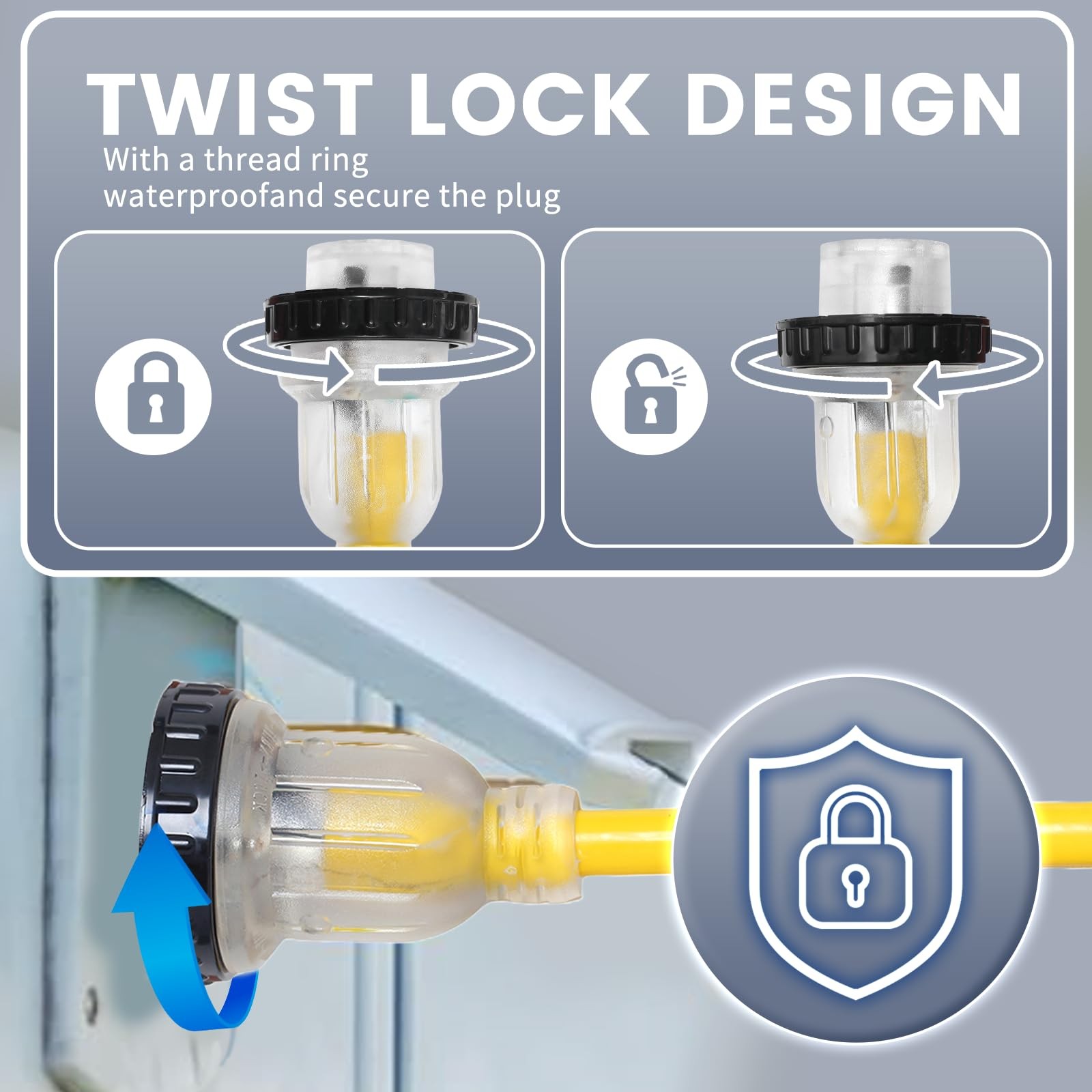 30 Amp RV To 15 Amp Adapter Camper Shore Power Cord Extension LED 12 Inch