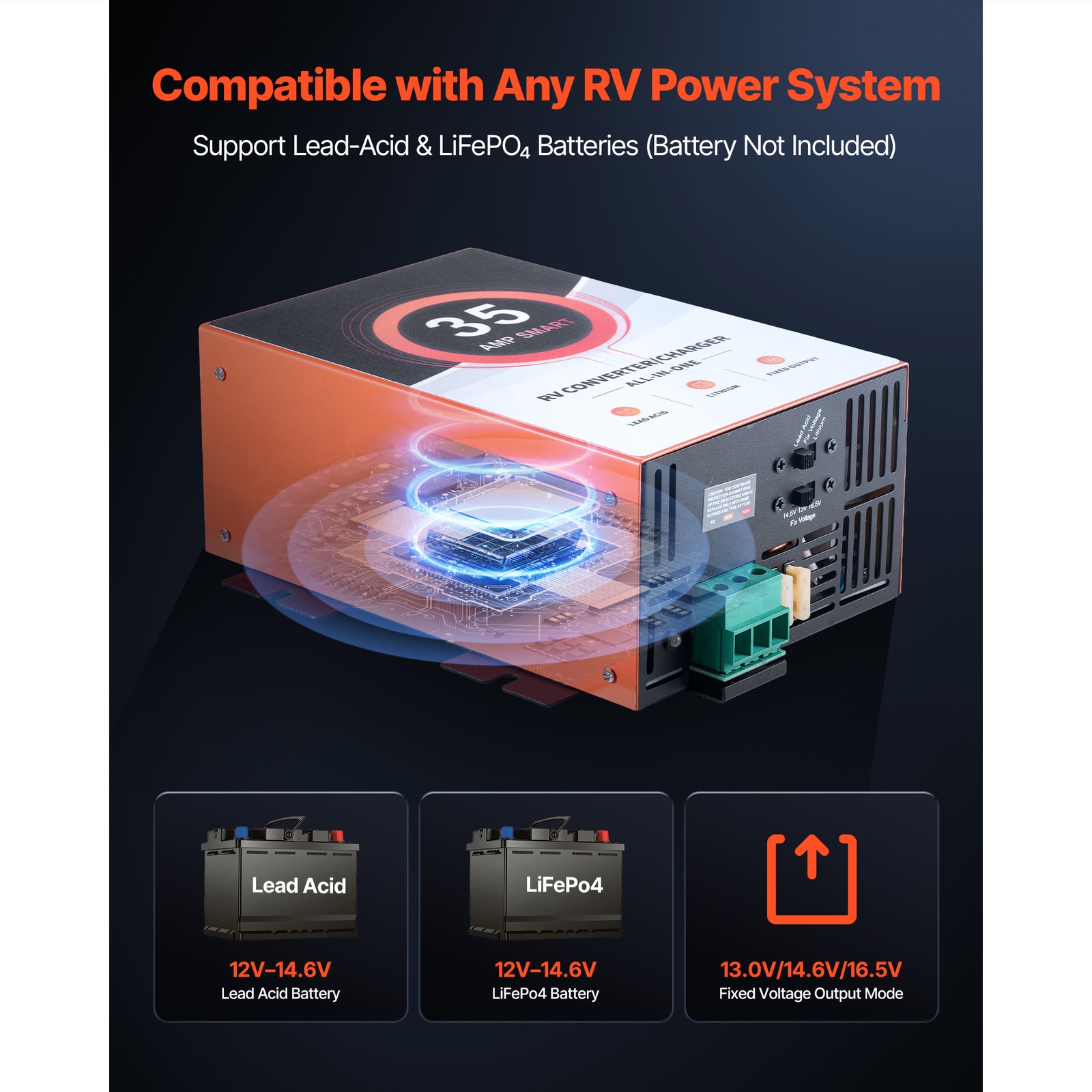 Uimoso 35 Amp RV Power Converter 110V AC to 12V DC Battery Charger