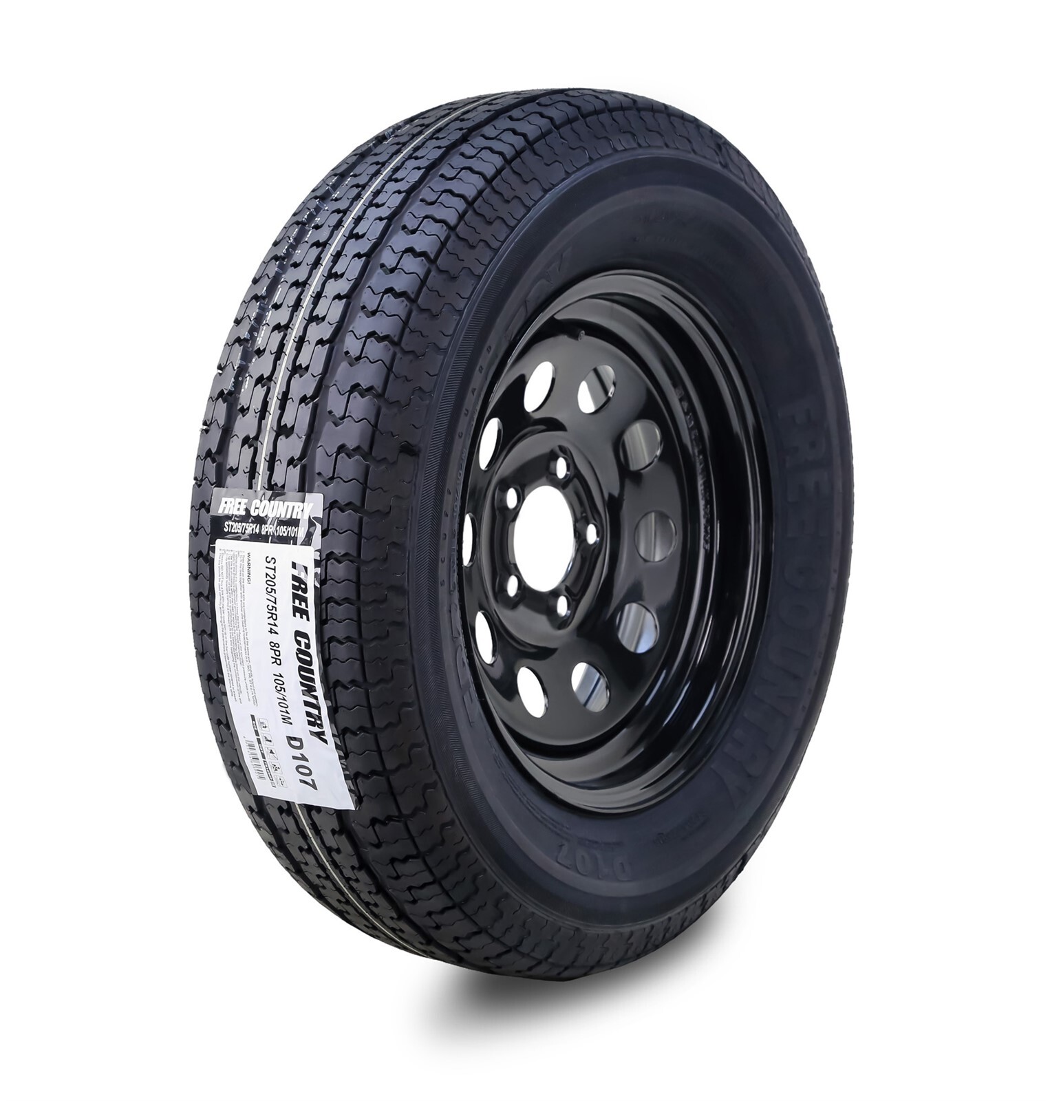 FC Trailer Tire Assembly ST205/75R14 8-Ply Black Mod Rim 5 Lug on 4.5″