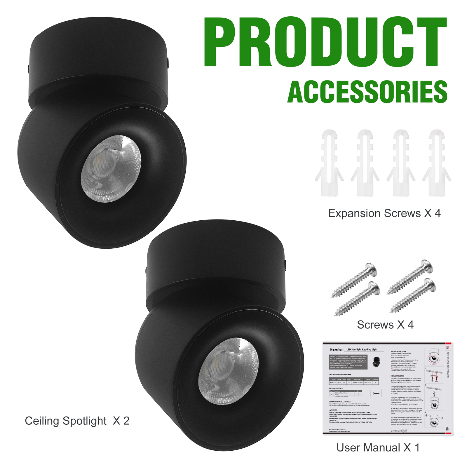 Facon 2 Packs RV Dimmable Surface Mounted COB Downlight Lamp Ceiling Spotlight