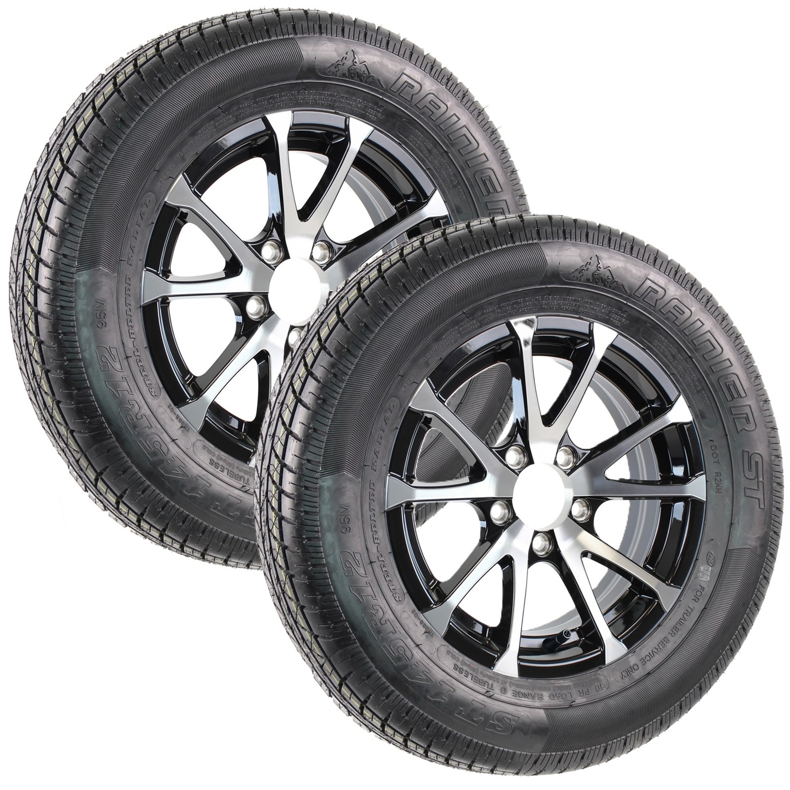 eCustomrim 2-Pack Aluminum 5 Lug Trailer Wheel 145/R12 Radial LRD Tire 12″ Black