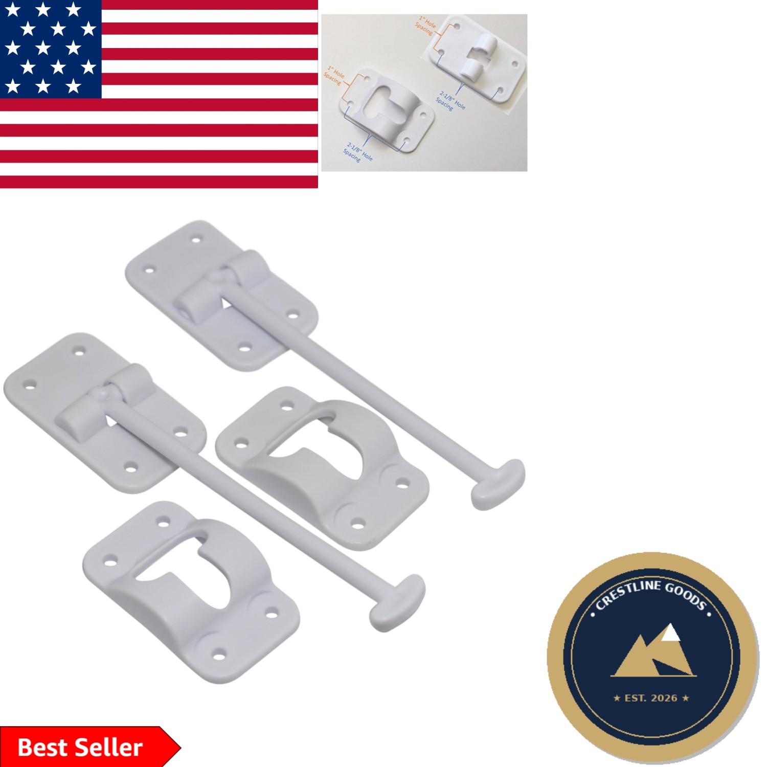 2 Pack RV T-Style Door Holder Catch 6″ – Durable Plastic, White, OEM Quality