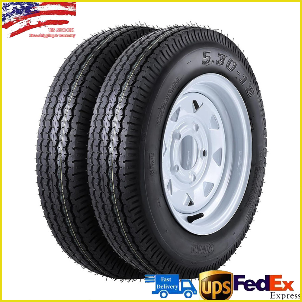 5.30-12 Trailer Tires with 12″ Rims 5 Lug on 4.5″ Load Range C 5.3-12 Set of 2