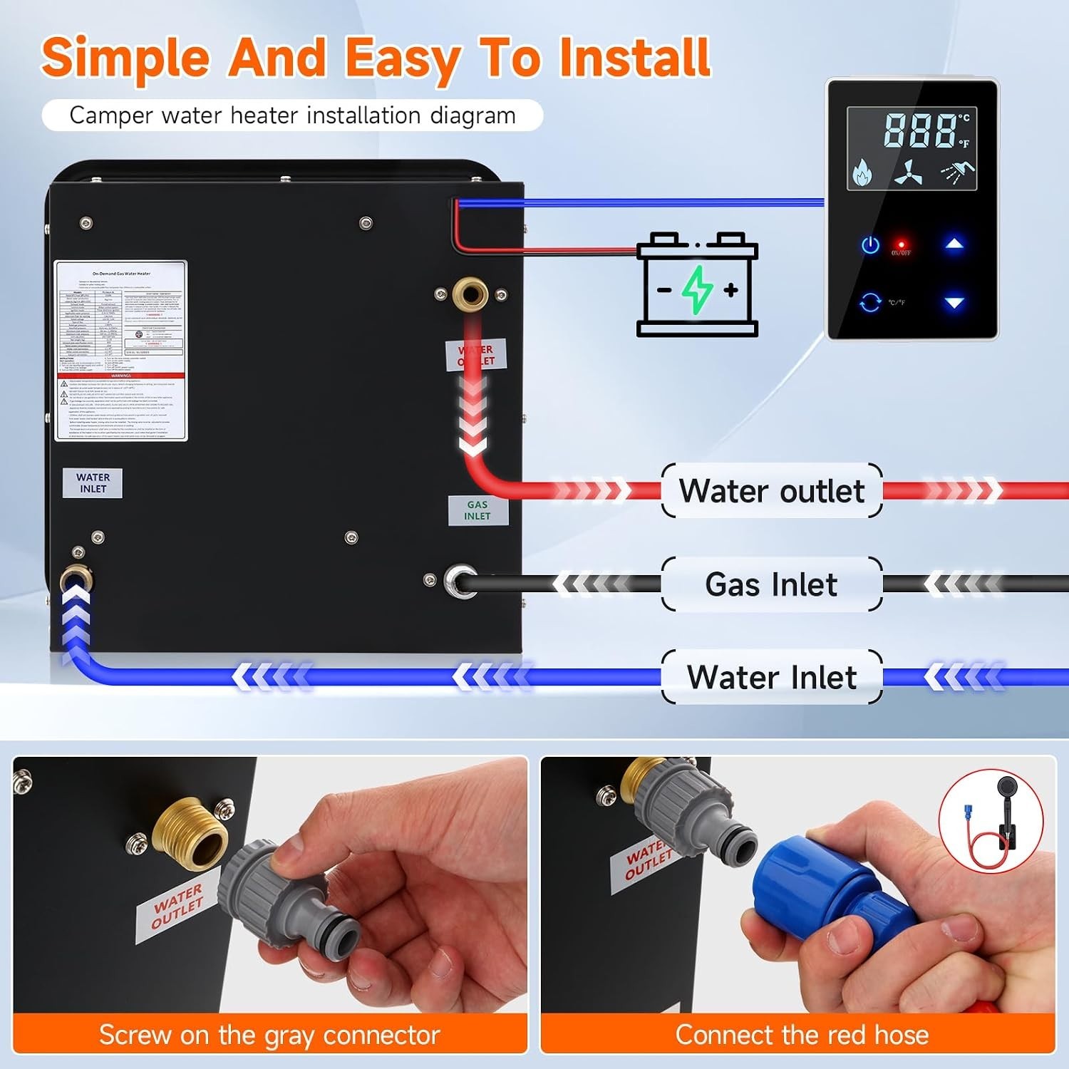 61,000 BTU RV Tankless Water Heater Shower 15*15 Door 3.9 GPM