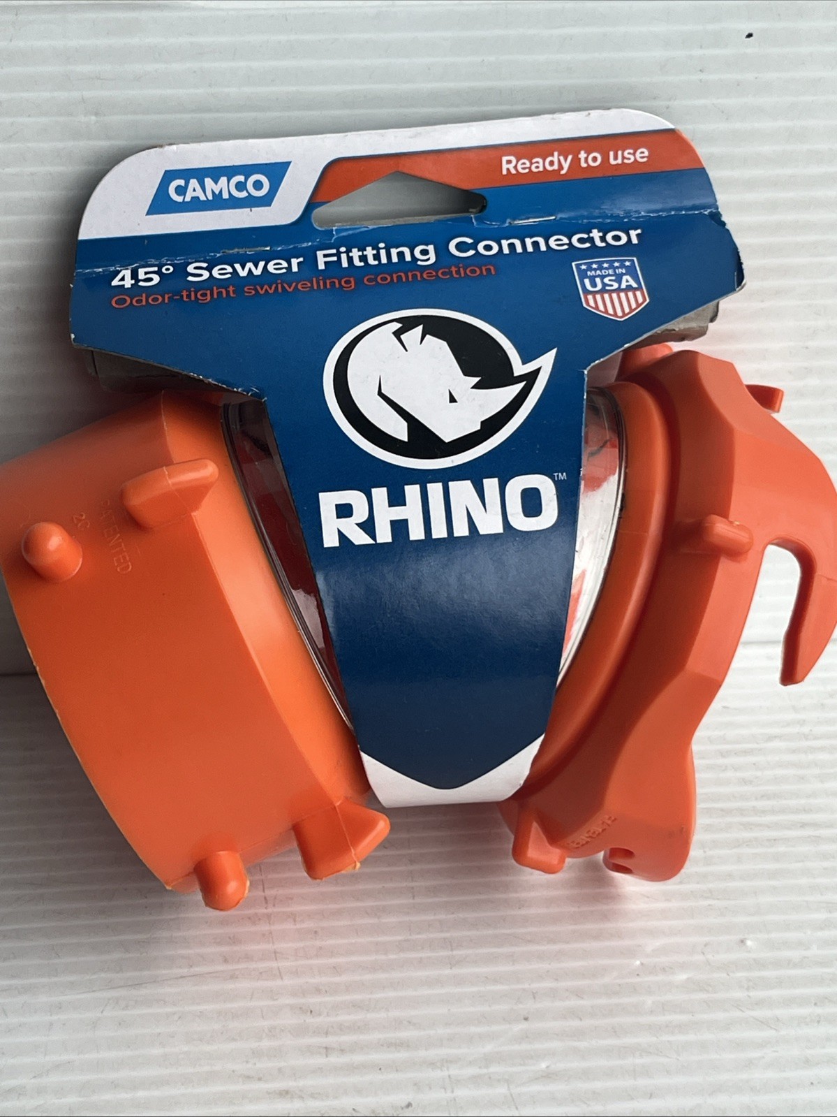 Camco 39847, RhinoFLEX, 45 Degree Rotating Sewer Hose Bayonet Adapter, Clear