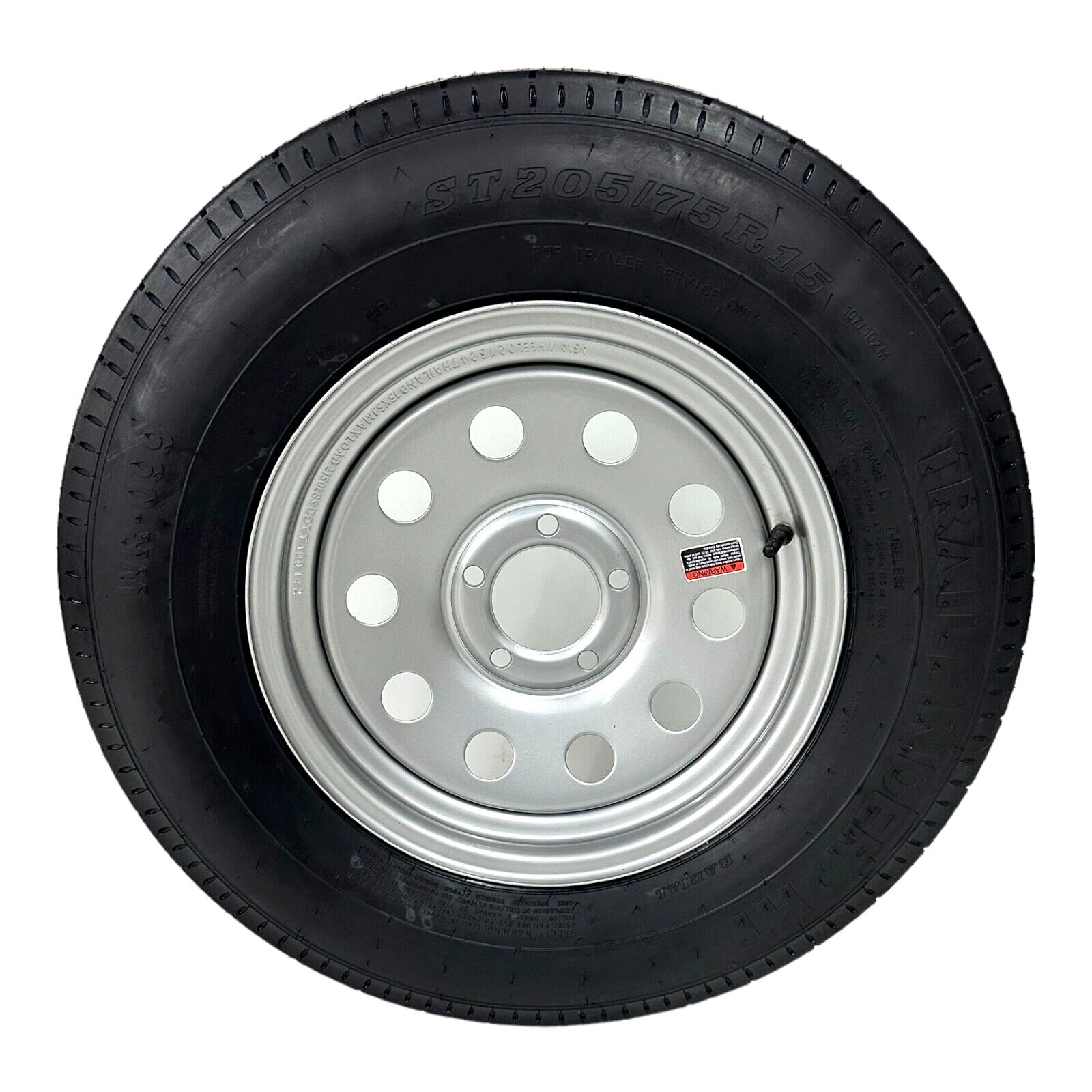 Trailer Tire On Rim ST205/75R15 Radial LRD 8 Ply 5 Lug 5×4.5” Modular Silver Rim