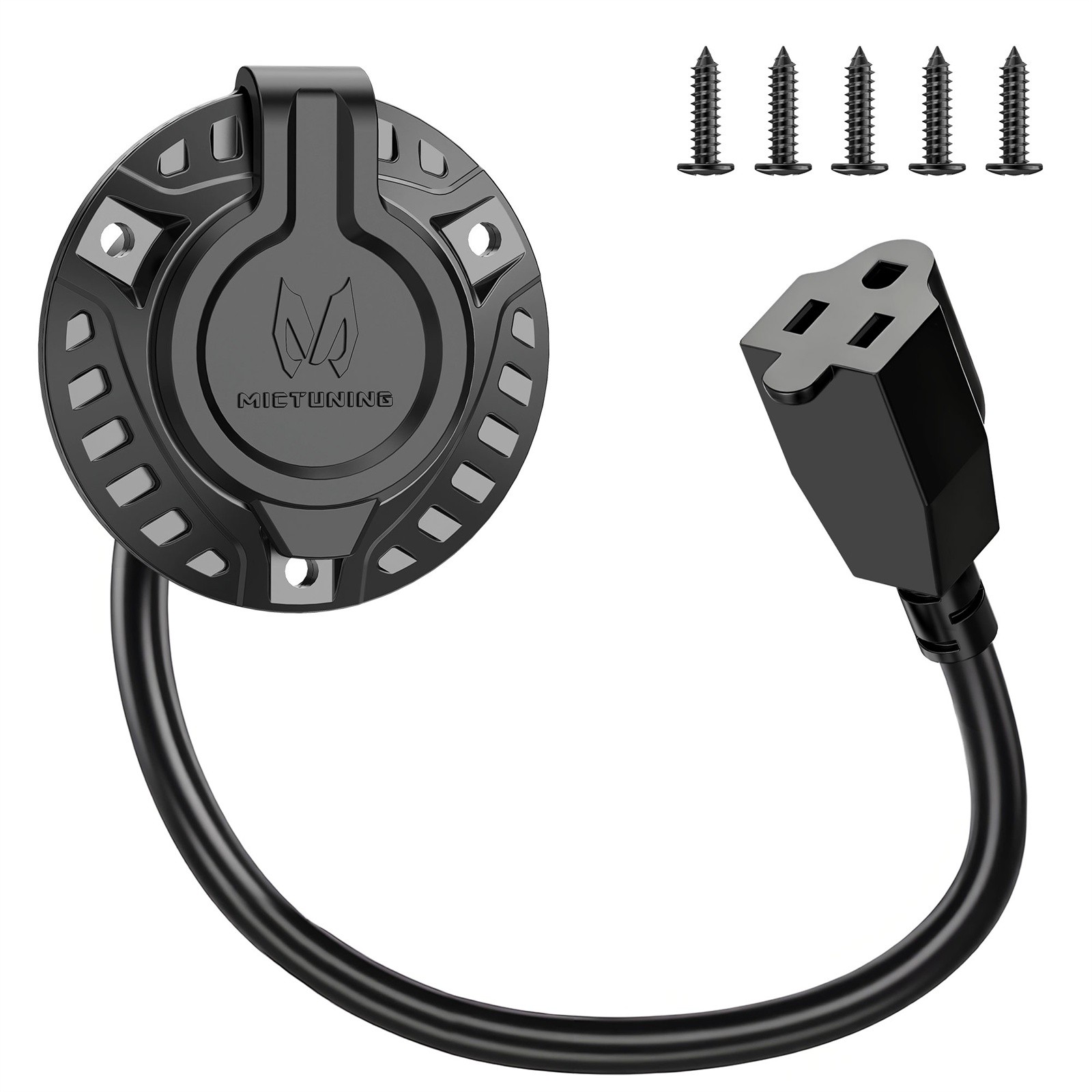 15A 125V AC Port Plug RV Shore Power Inlet Socket with Integrated Extension Cord