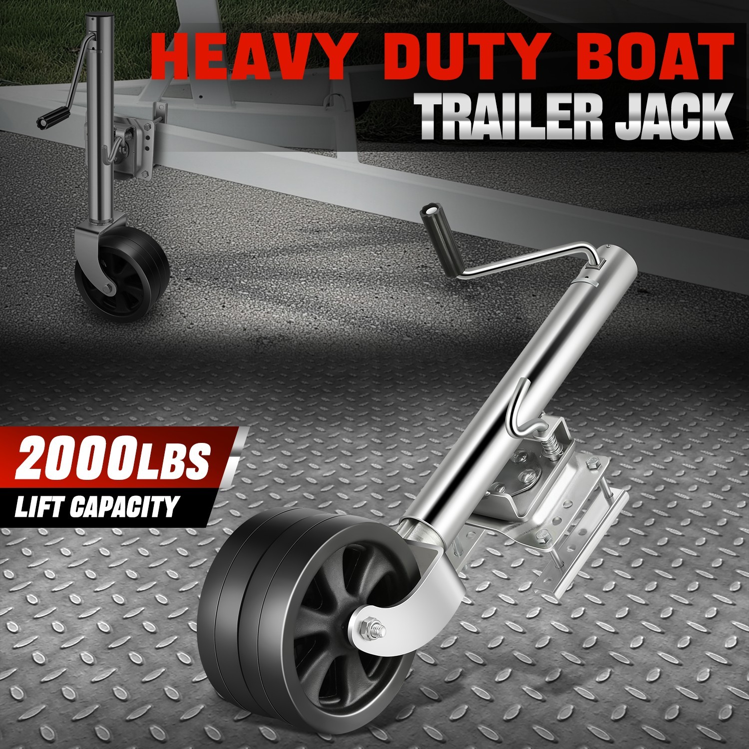 Heavy Duty 2000 lbs Swivel Trailer Jack w/ Dual Wheel Boat RV Tongue Lift Stand
