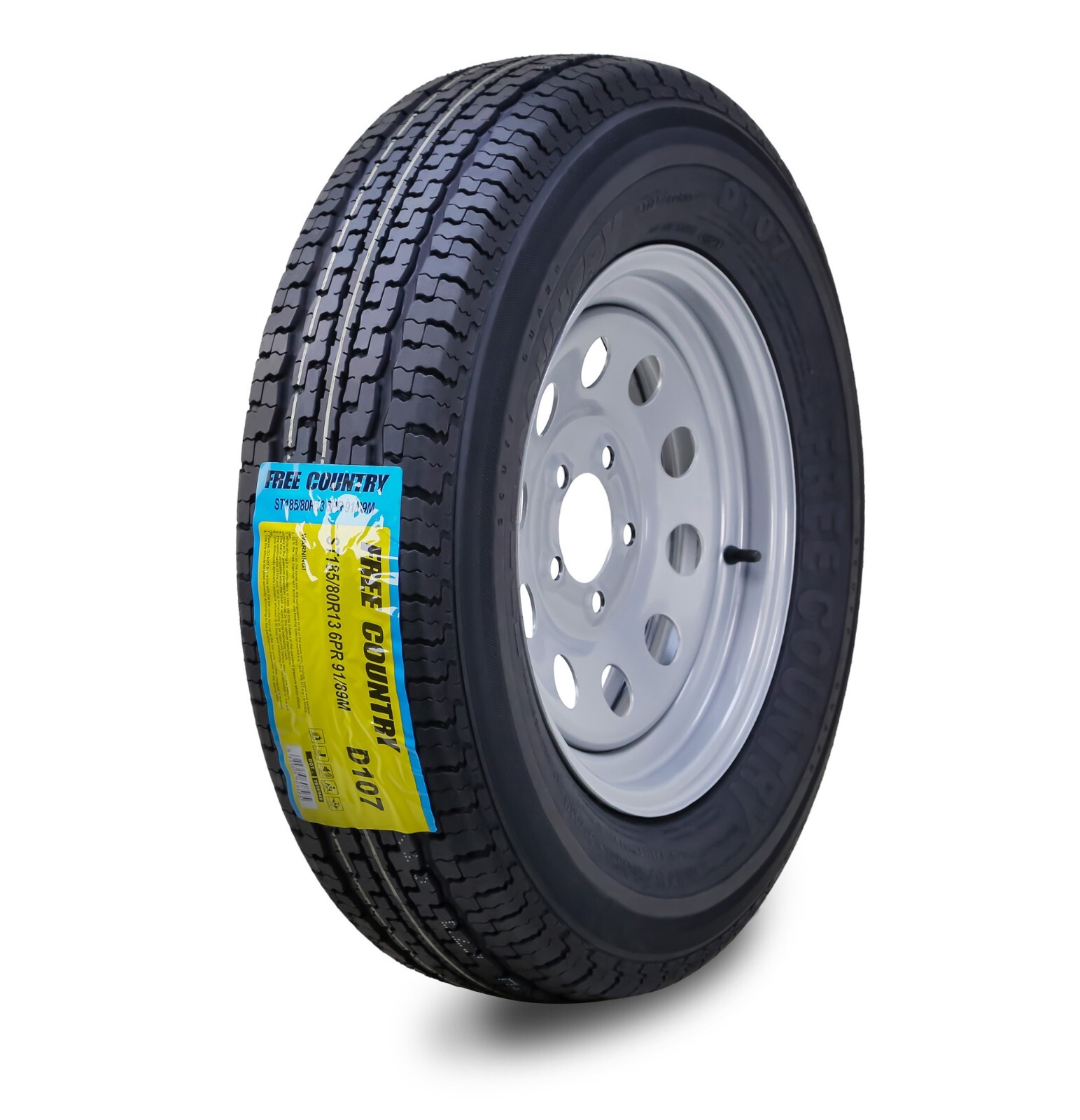 Free Country Trailer Tire Rim ST185/80R13 6-Ply C 94M 5 Lug x 4.5″ Silver Mod
