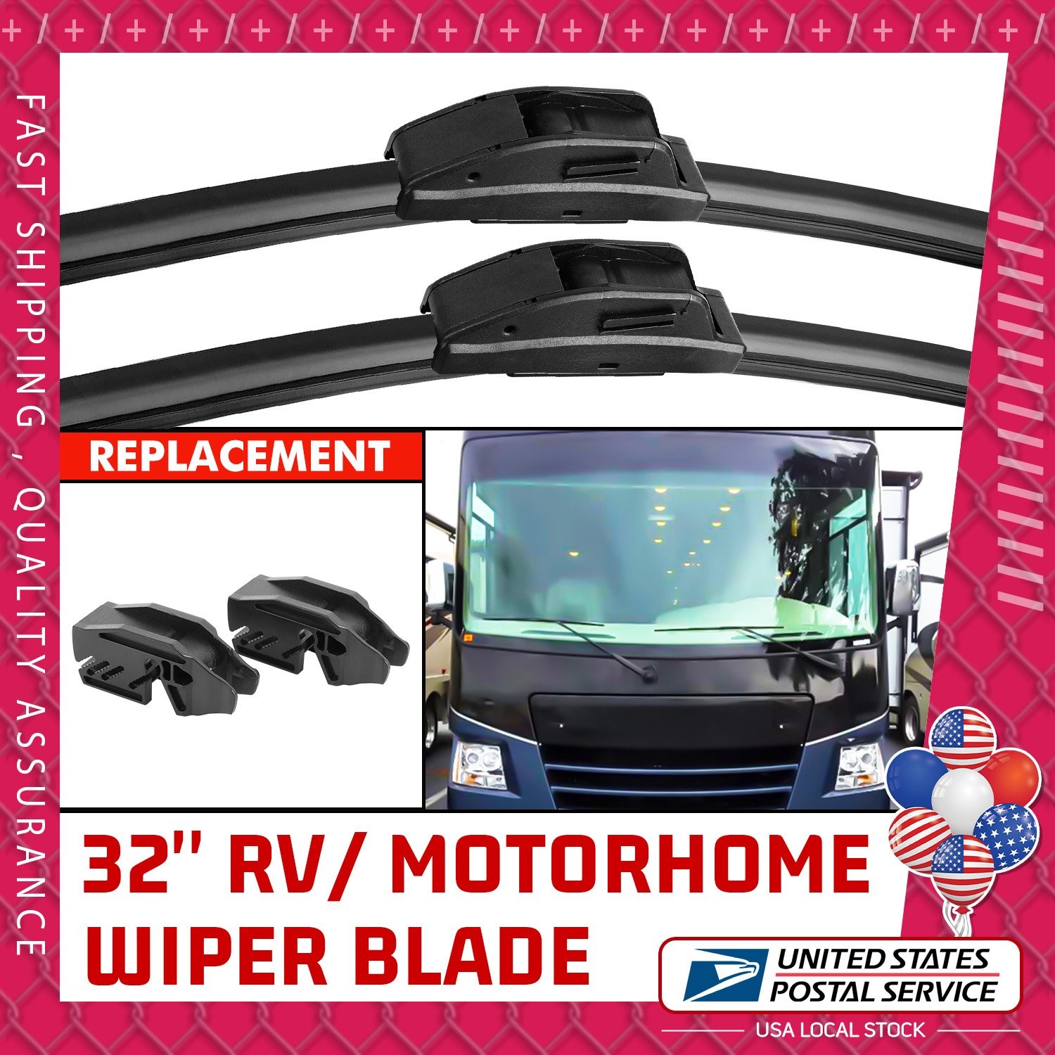 32 Inch Wiper Blade RV Pair For Motorhome rv windshield wipers 9mm 12mm J Hook
