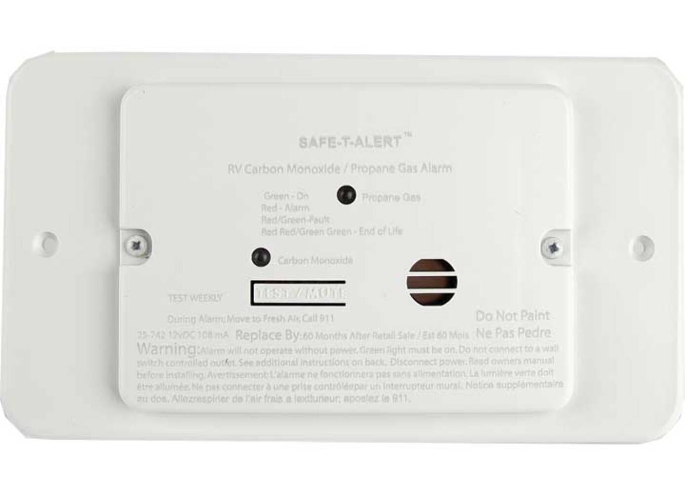 MTI Industries Combination Carbon Monoxide & Propane Alarm – White Flush Mount,