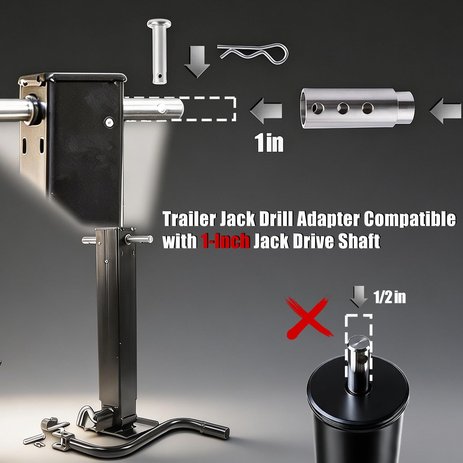 Moalaok Trailer Jack Drill Adapter Compatible with 1 Inch Drive Silver