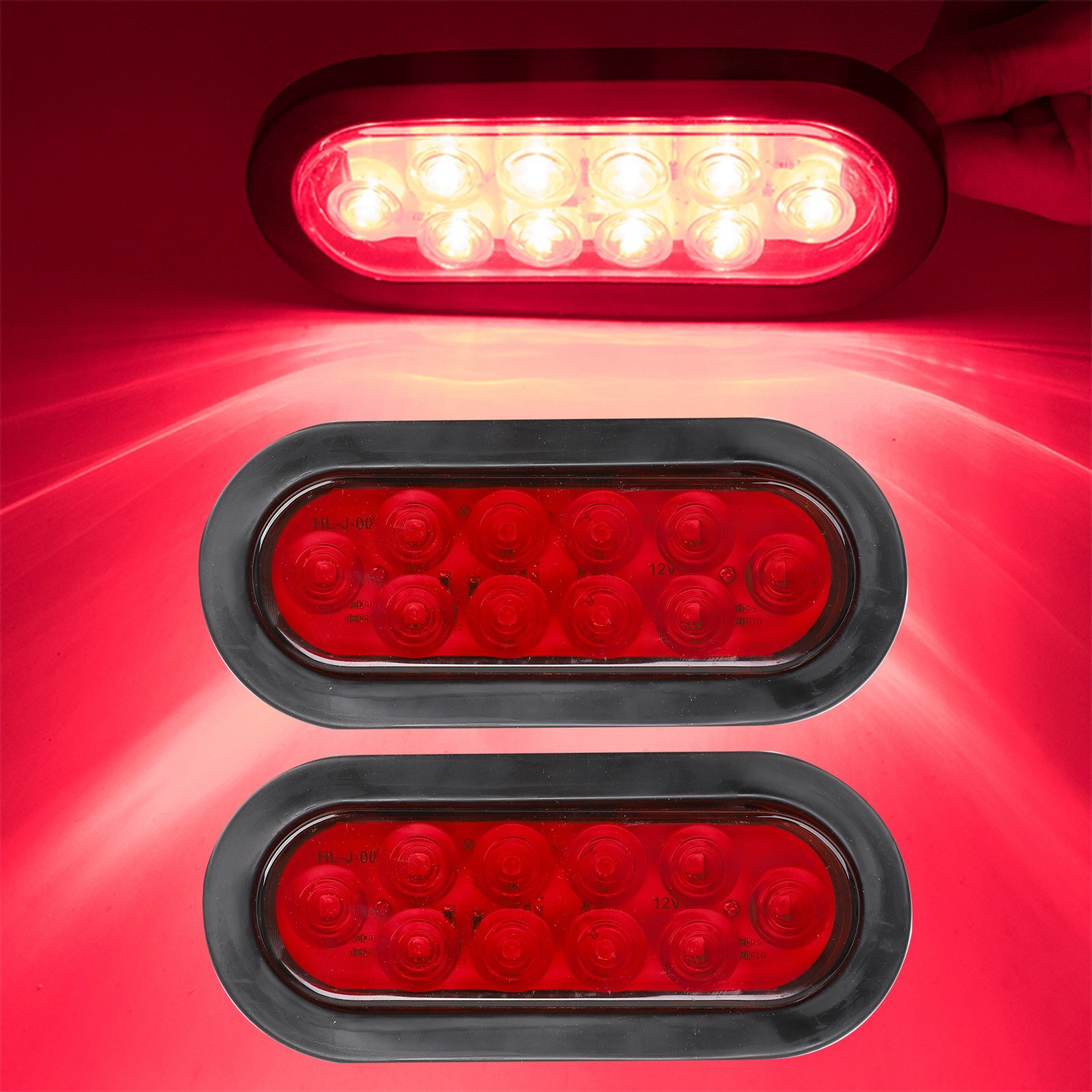 20X Red 6″ Oval Trailer Lights 10 LED Stop Turn Tail Truck Sealed w/Grommet Plug