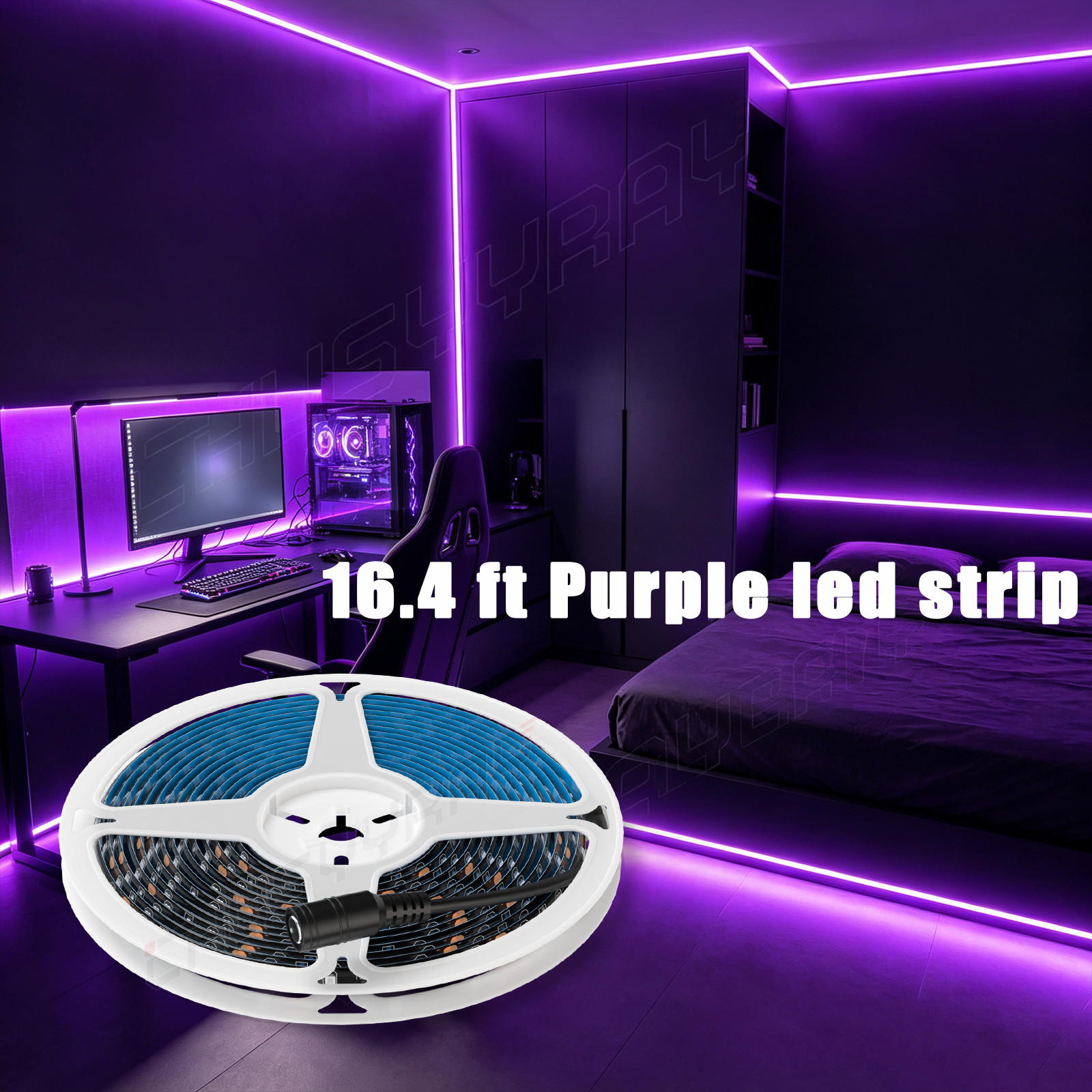 5M 16.4ft Waterproof Cuttable LED Tape Light Strip High Power Bright 12V, Purple